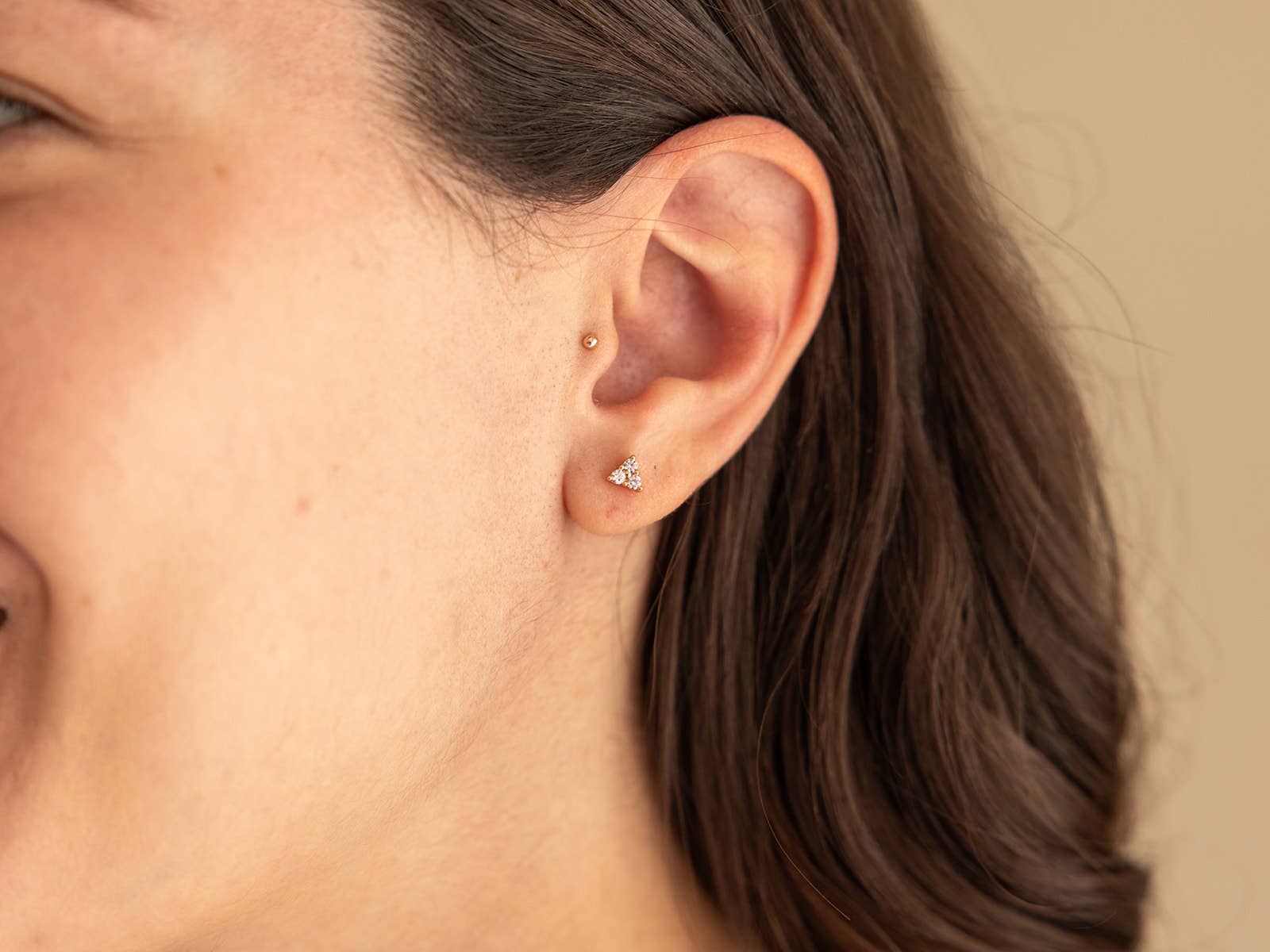 Land of Salt- Trio Pink CZ Stud Earrings in Gold