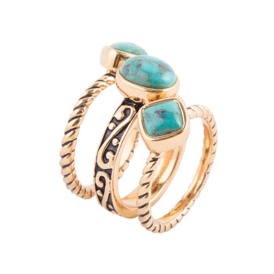 Barse Jewelry- Multi-Shape Turquoise Trio Ring