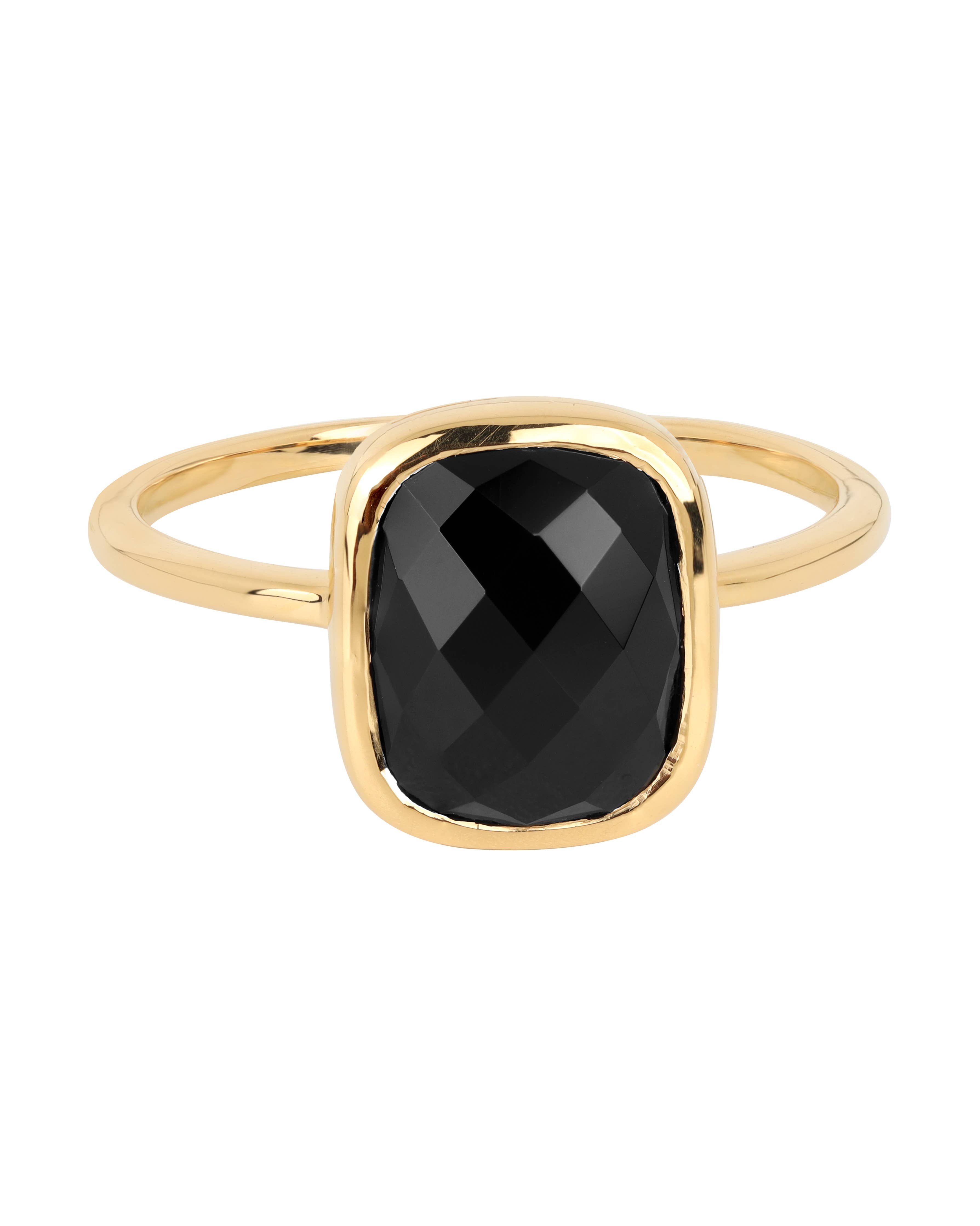 Tiramisu- Gold Plated 925 Silver Cushion Cut Black Onyx Ring
