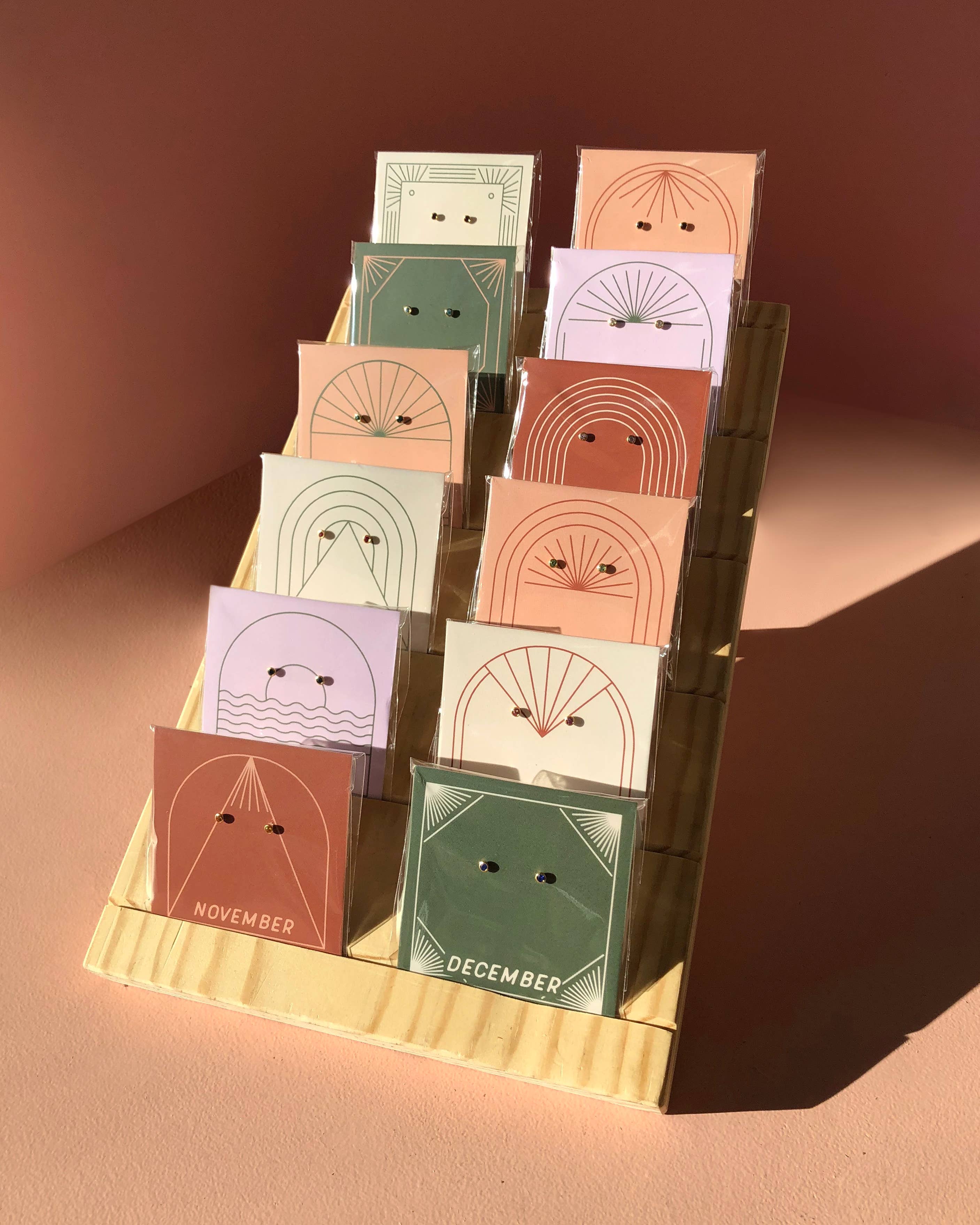 Land of Salt- Birthstone Stud Earrings in Gold - Choose Stone