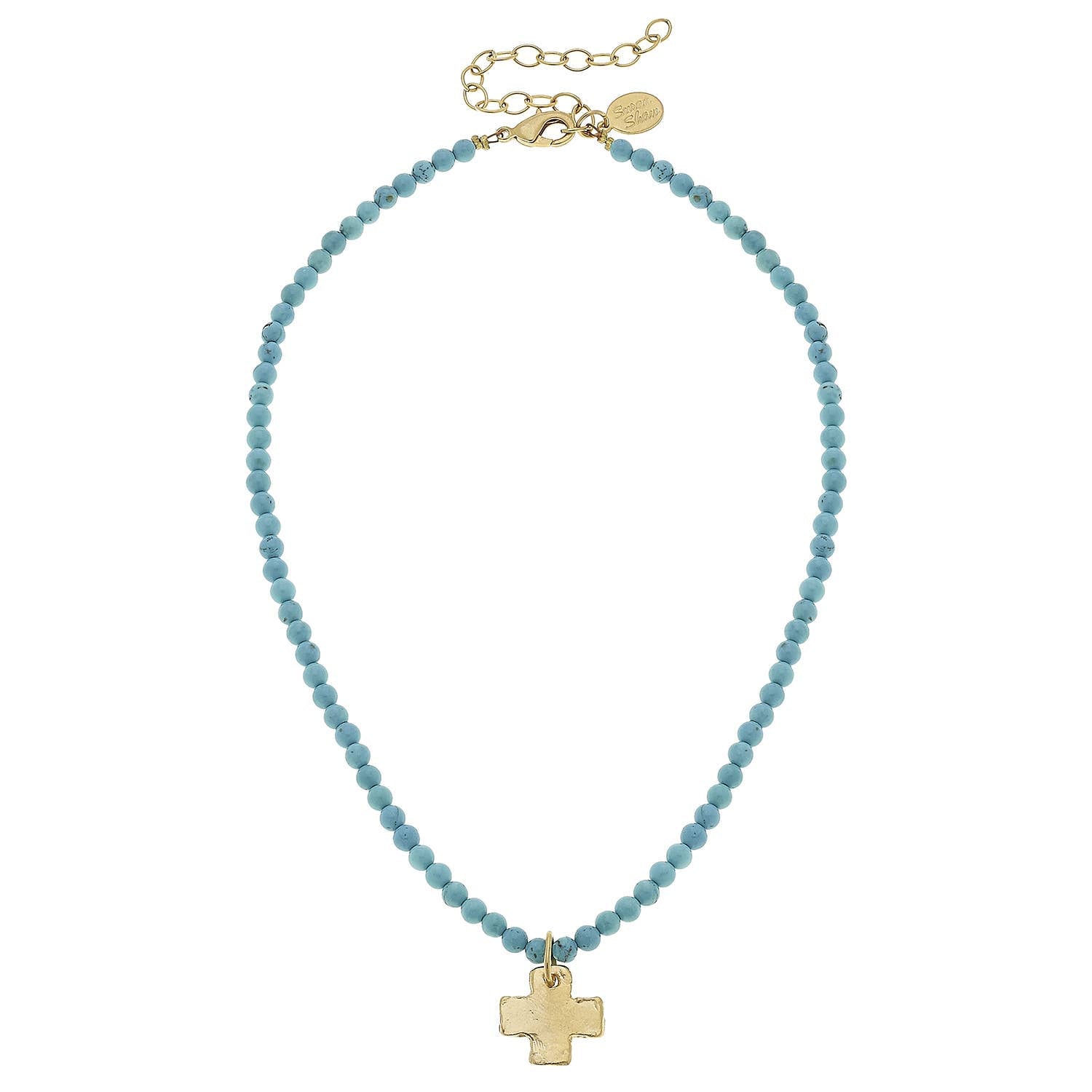Susan Shaw- Gold Cross on Turquoise Beaded Necklace