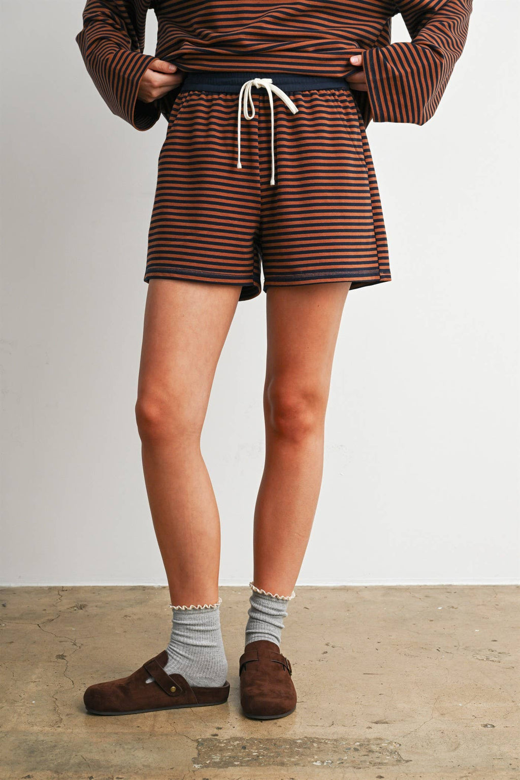 BUTTERMELON- Striped Drawstring Casual Shorts