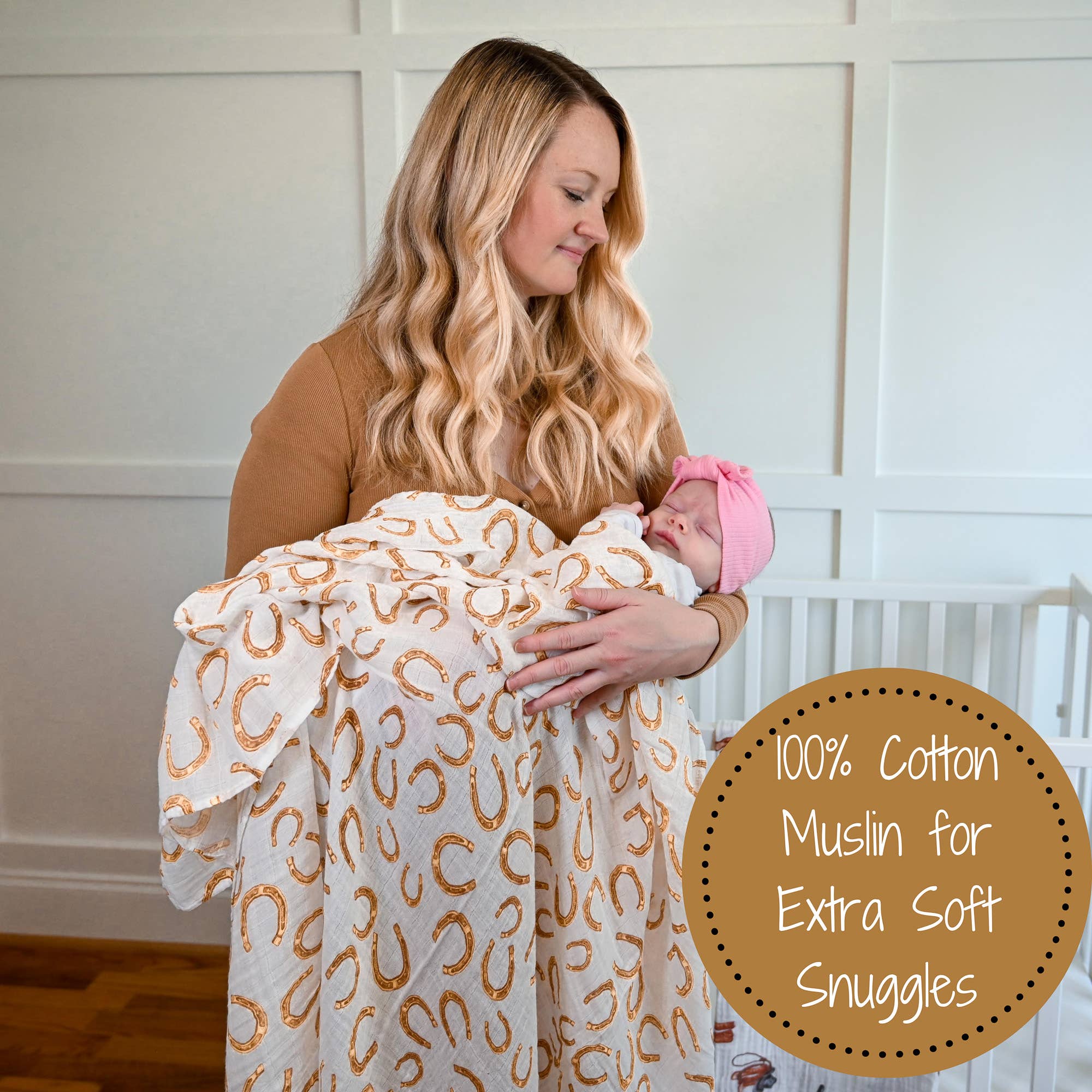 LollyBanks- Lucky Horseshoe Baby Muslin Swaddle Blanket