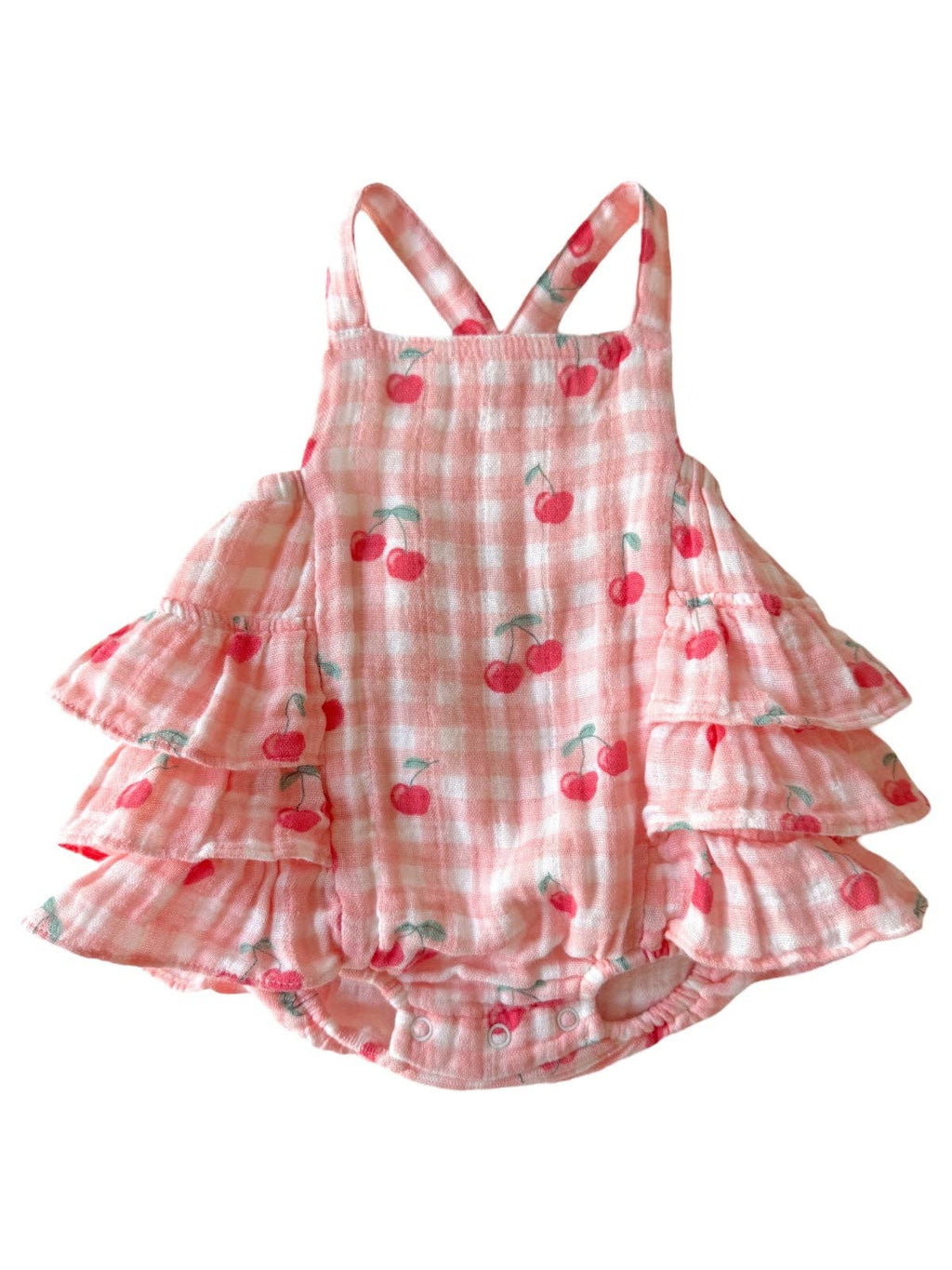 SIIX Collection- Gingham Cherries / Muslin Ruffle Sunsuit