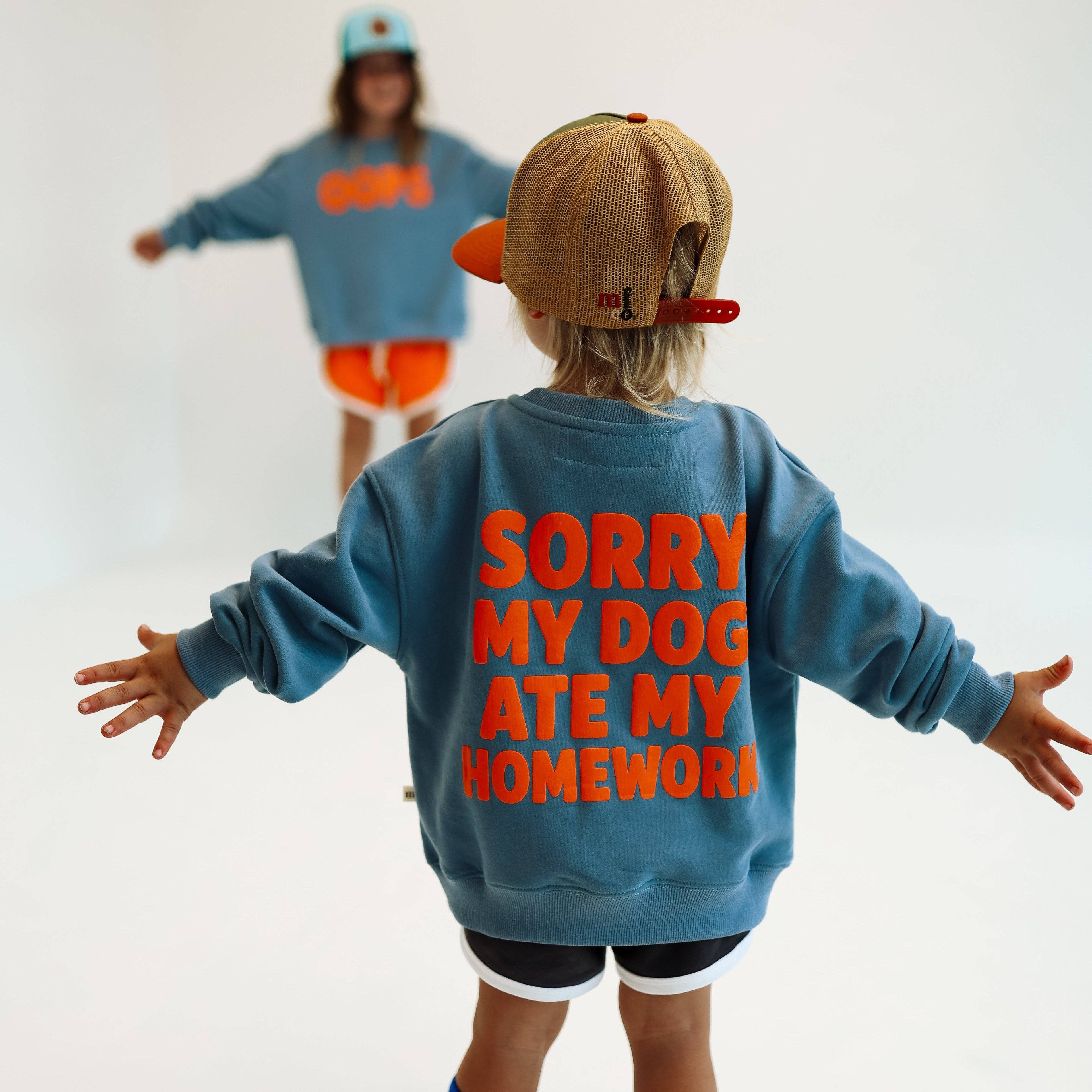 Minimalist Folk Co.- Sorry, My Dog Ate My Homework | DUSTY BLUE | oversized drop shoulder | KIDS