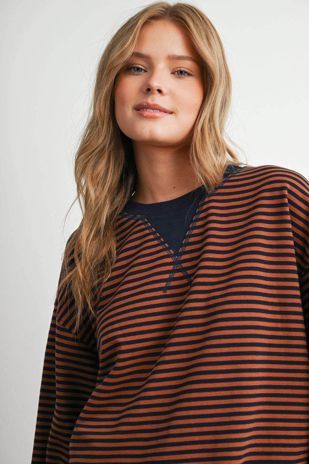 BUTTERMELON- Relaxed Fit Striped Long Sleeve Top