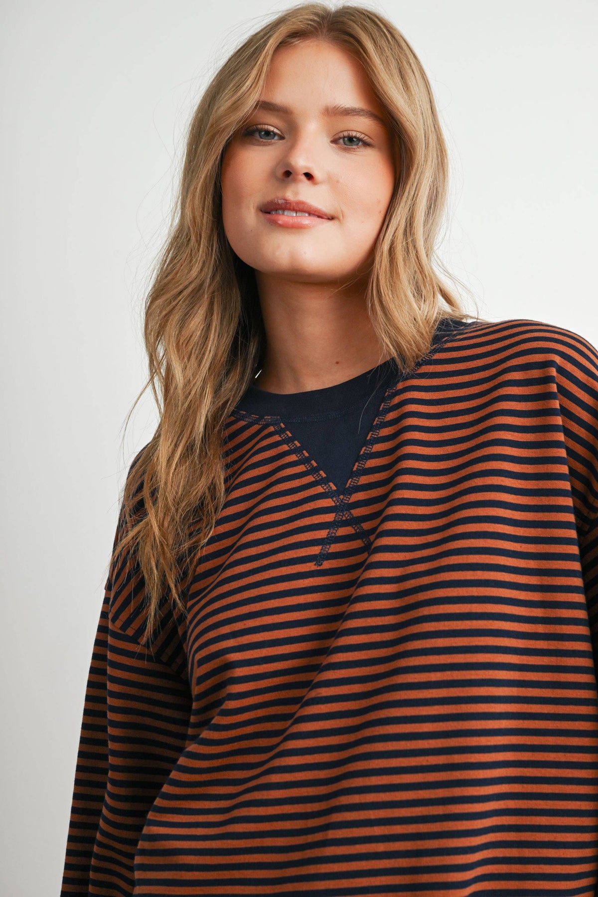 BUTTERMELON- Relaxed Fit Striped Long Sleeve Top