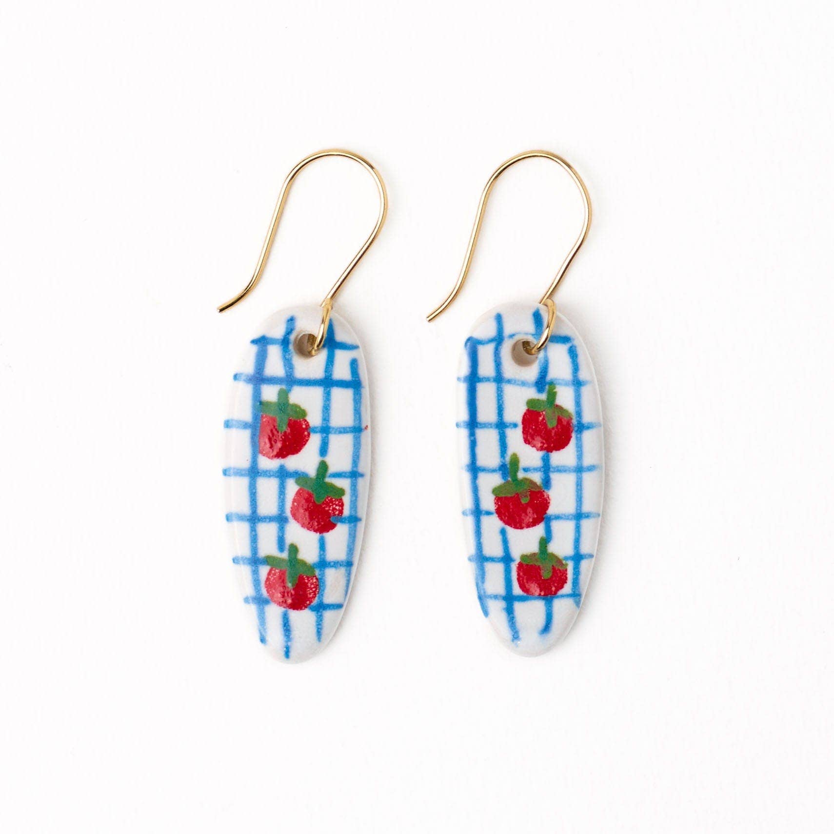 INK + ALLOY- Danielle Oval Ceramic Earrings With Tomatoes + Blue Plaid Wholesale