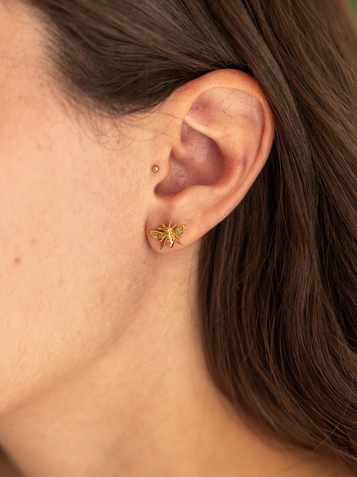 Land of Salt- Honey Bee Stud Earrings in Gold