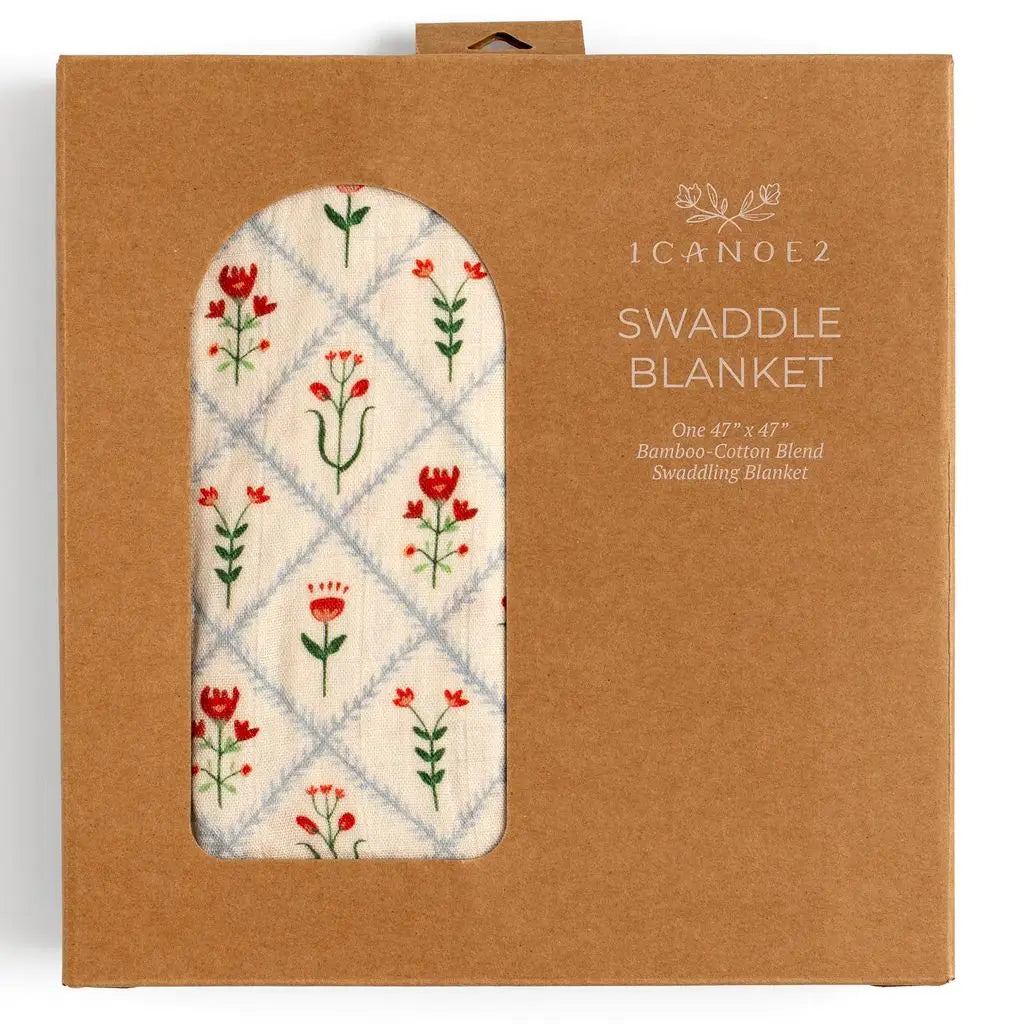 1canoe2- Scandinavian Folk Floral Diamond Muslin Baby Swaddle Blanket