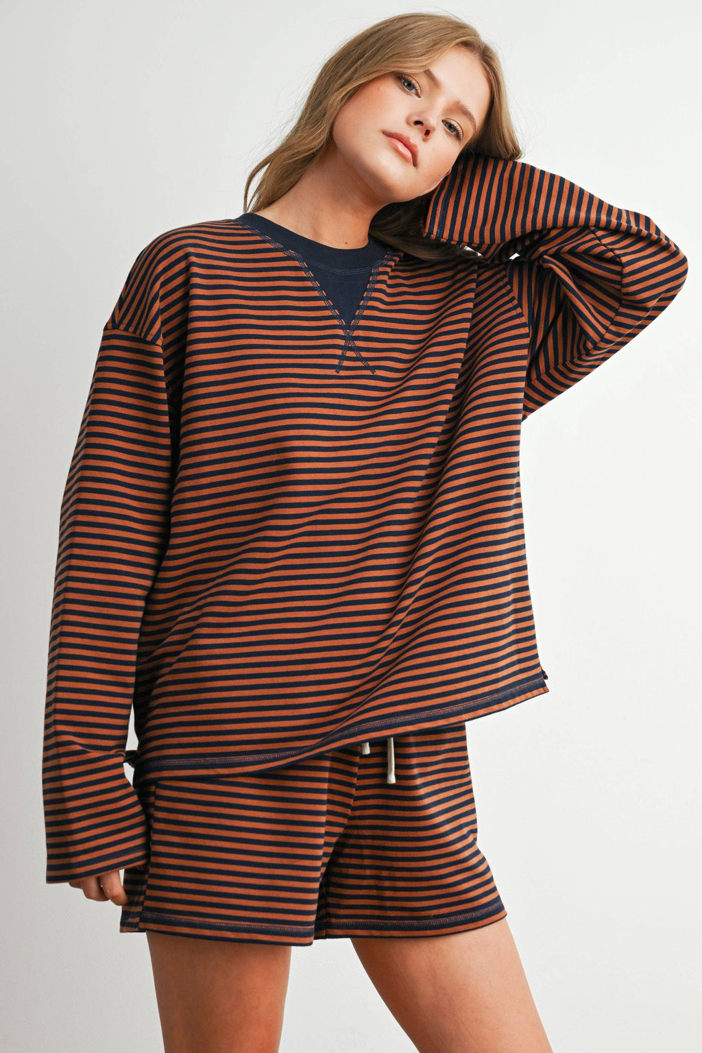BUTTERMELON- Relaxed Fit Striped Long Sleeve Top