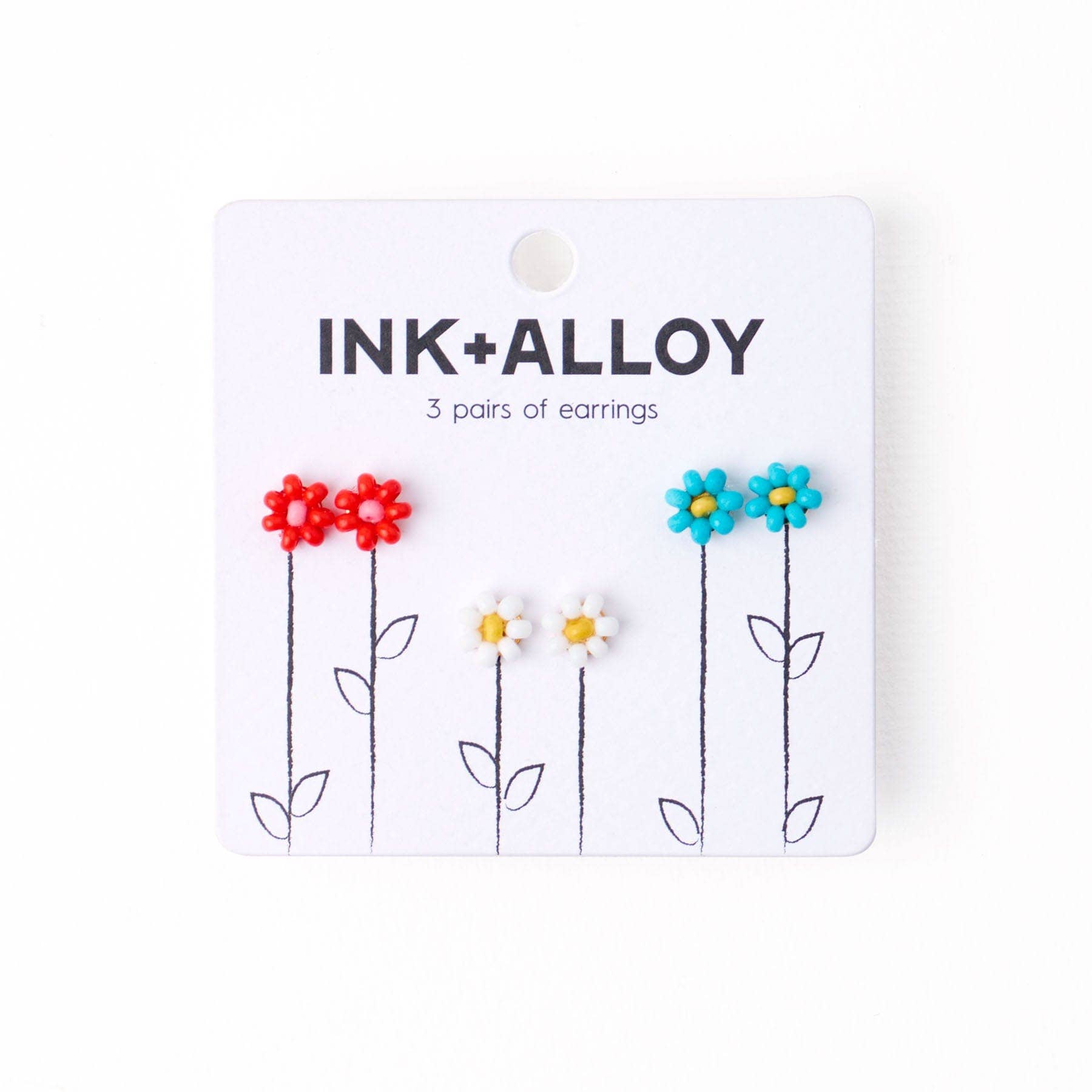 INK + ALLOY- Tina Flower Earrings Trio Set Aqua, Tomato + White Wholesale