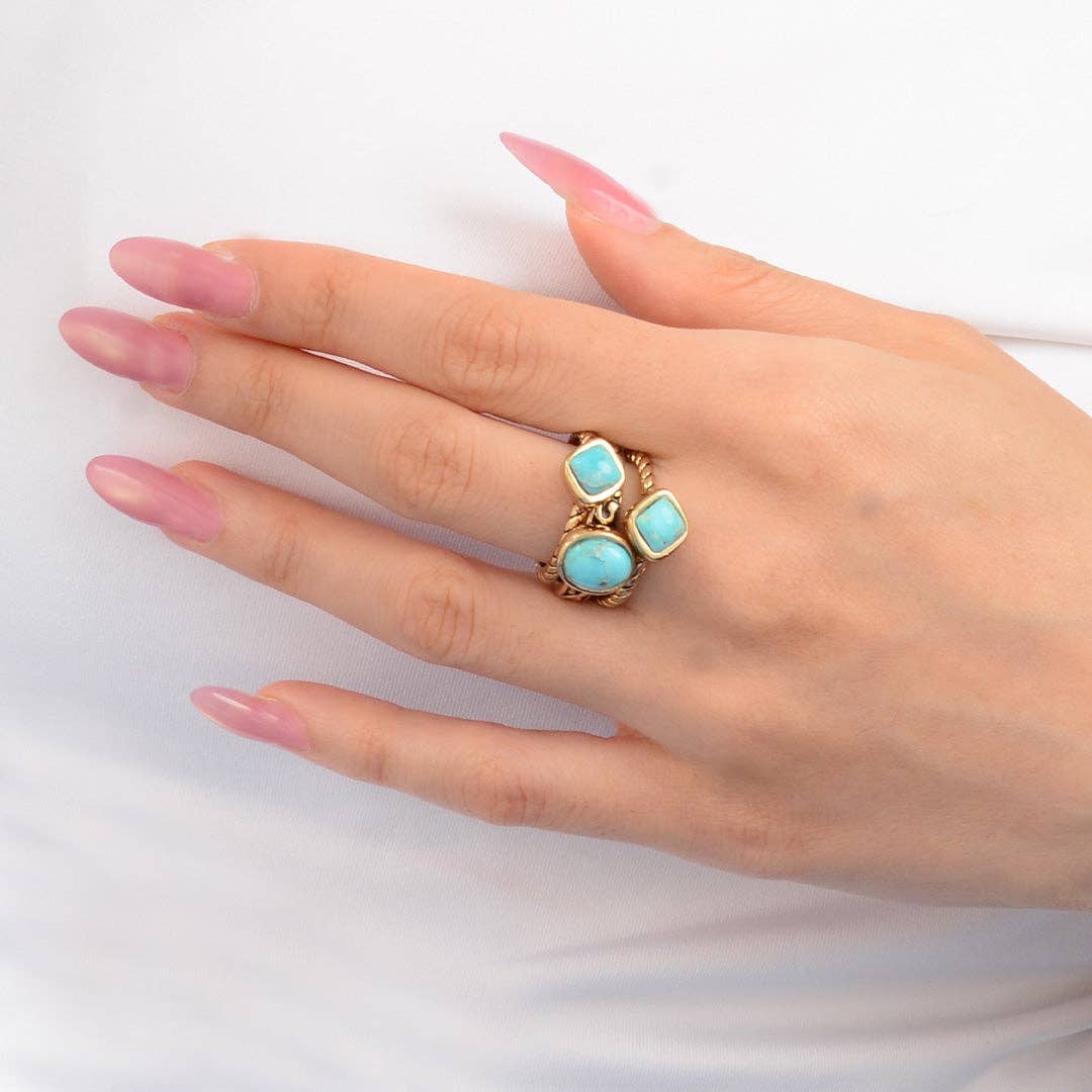 Barse Jewelry- Multi-Shape Turquoise Trio Ring