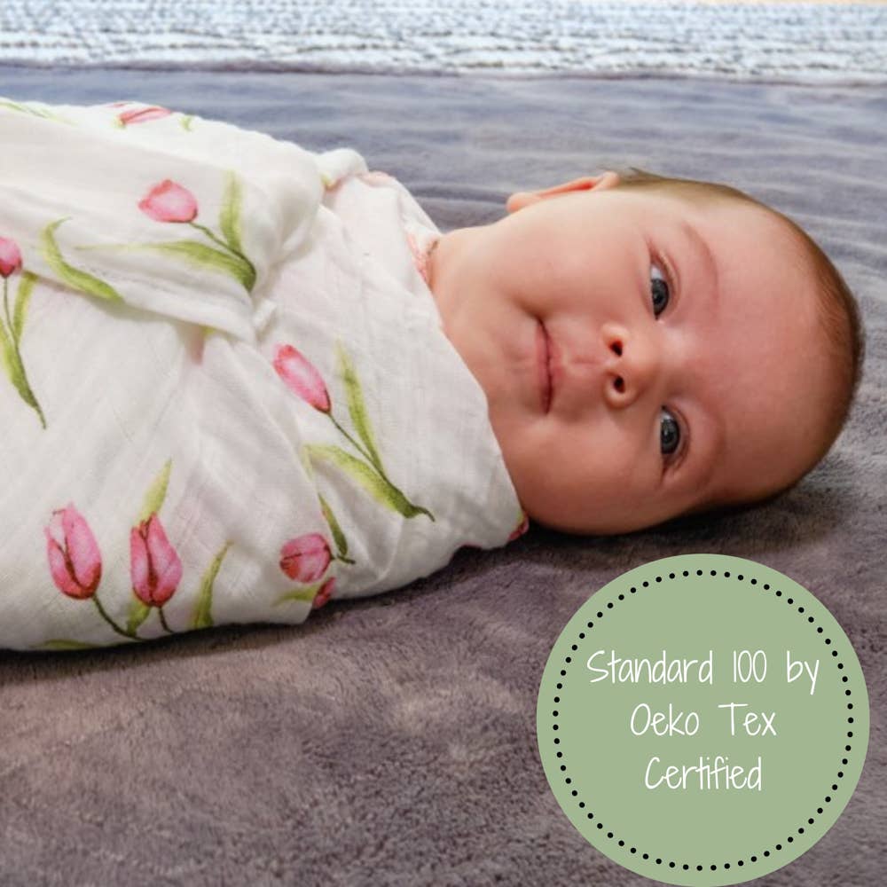 LollyBanks- Tulip Garden Baby Muslin Swaddle Blanket