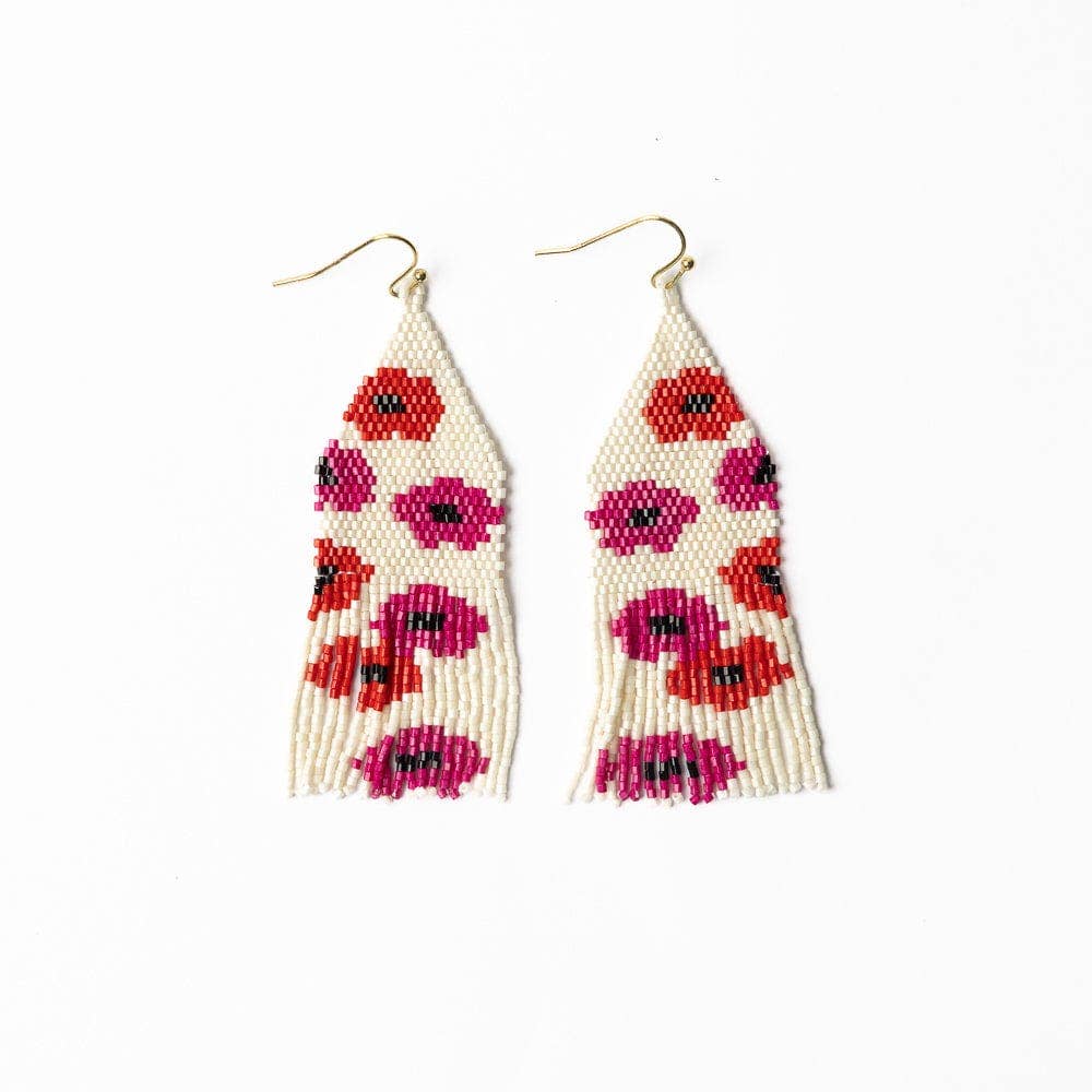 INK + ALLOY- Delilah Poppies Beaded Fringe Earrings Hot Pink/Red