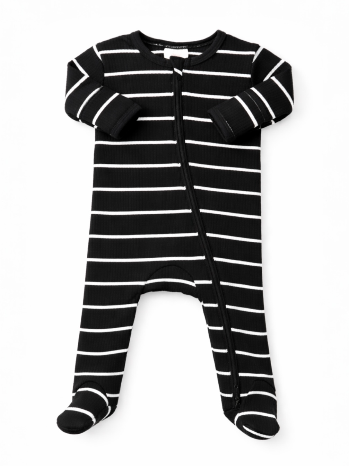 SIIX Collection- Black/White Stripe / Ribbed 2-Way Zip Footie