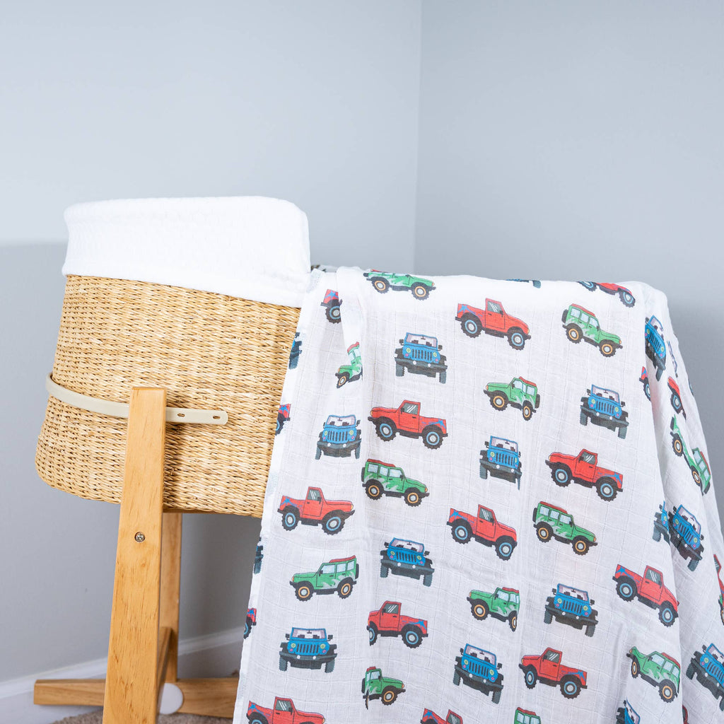 LollyBanks- Vroom Vroom Zoom Baby Muslin Swaddle Blanket