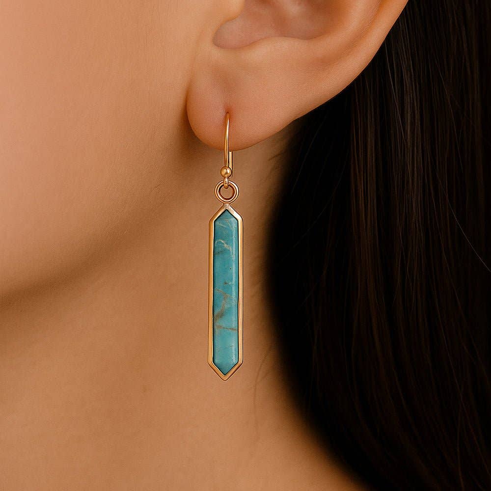 Barse Jewelry- Linear Blue Turquoise Golden Drop Earrings
