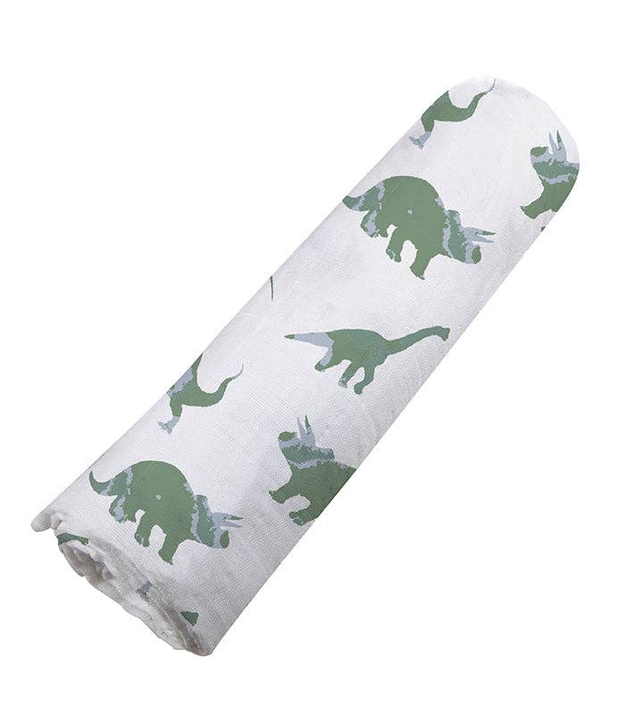 Newcastle Classics- Granite Green Dinosaurs Cotton Swaddle