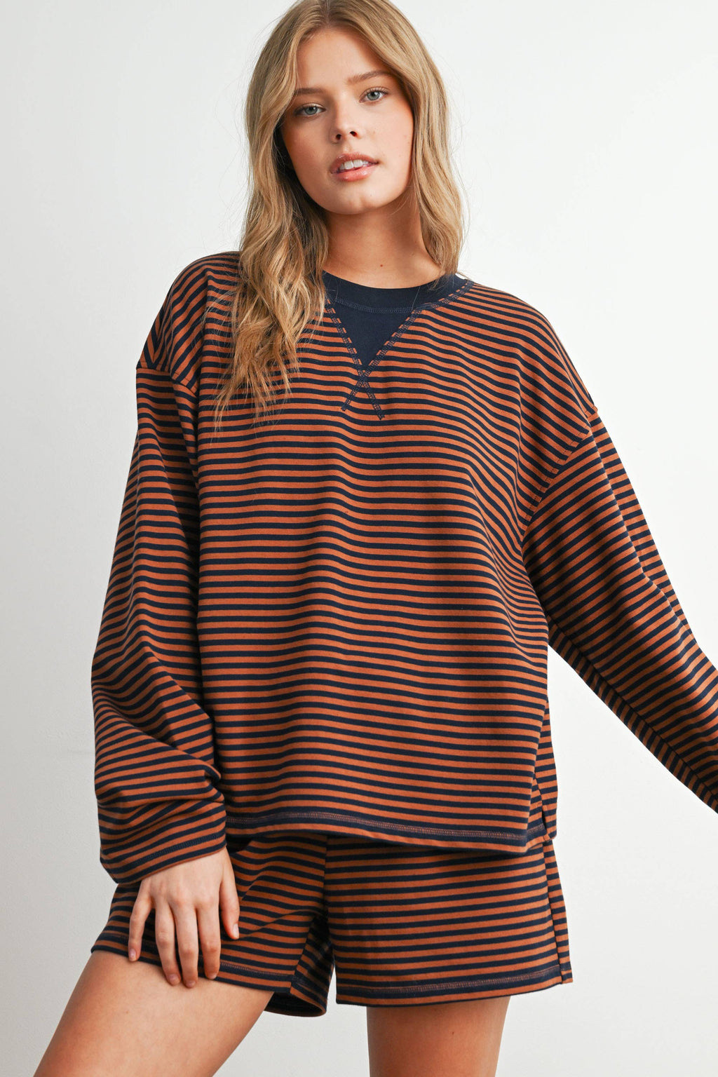 BUTTERMELON- Relaxed Fit Striped Long Sleeve Top
