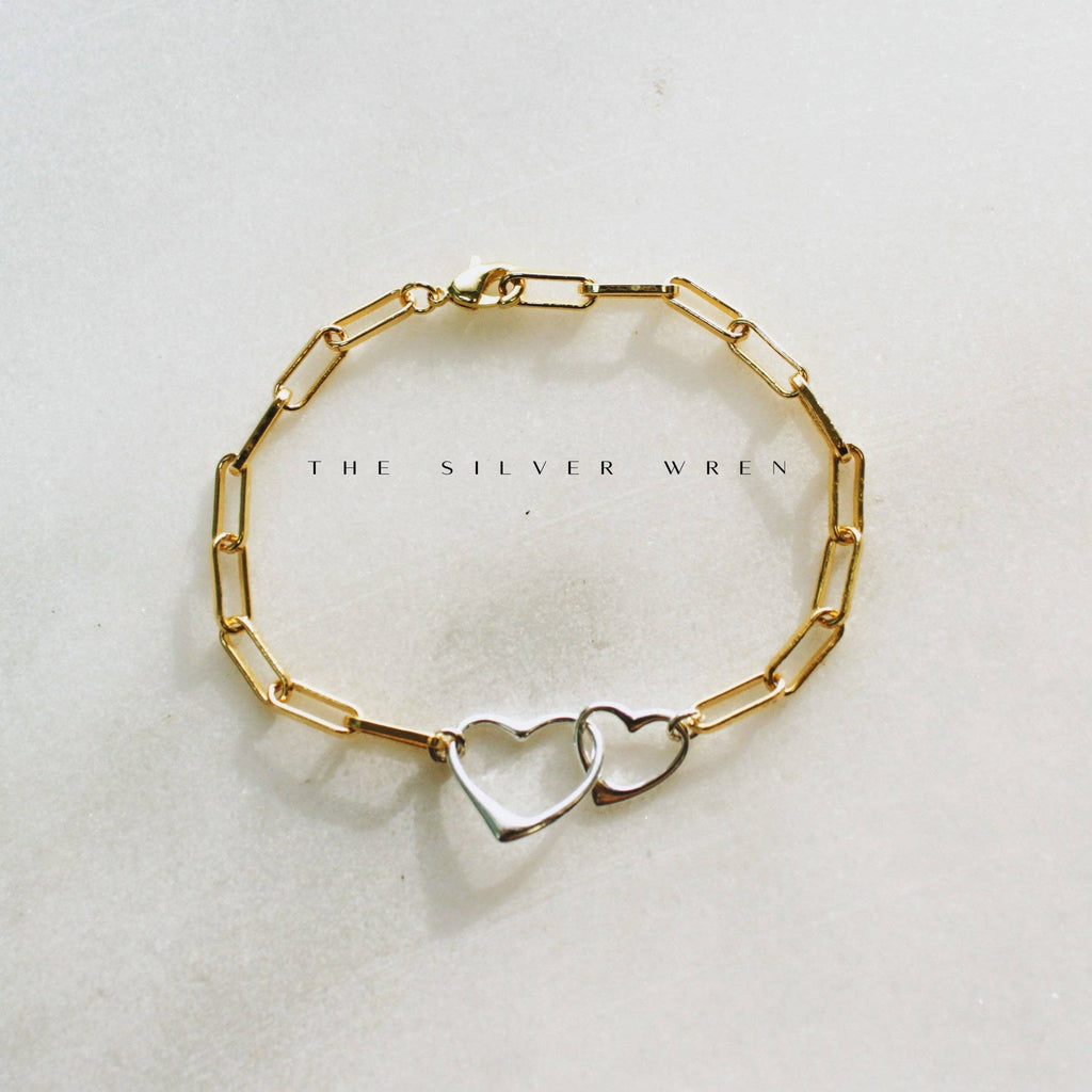 The Silver Wren- Mixed Metal Locking Hearts Bracelet