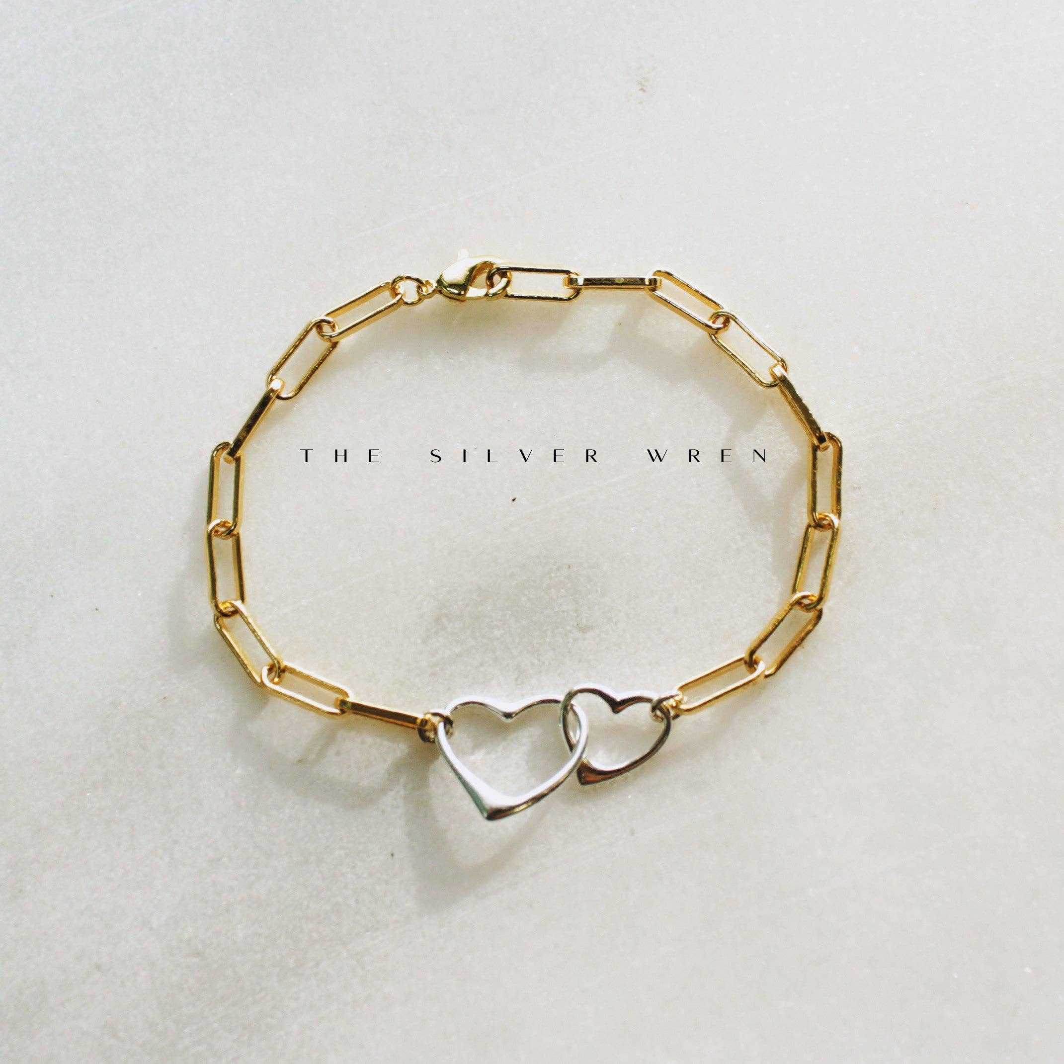 The Silver Wren- Mixed Metal Locking Hearts Bracelet
