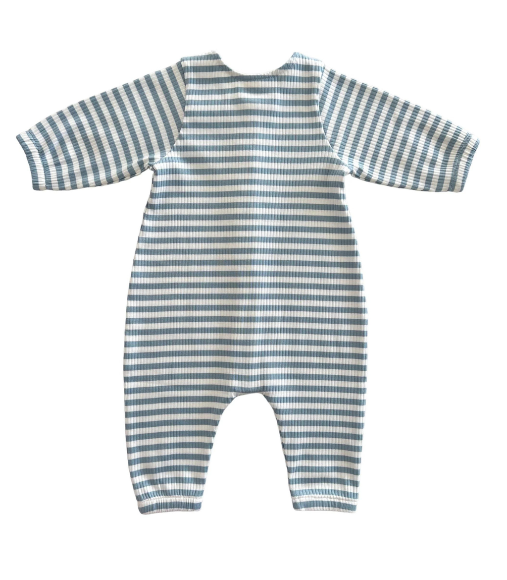 SIIX Collection- Dusty Blue Stripe / Organic Ribbed Long Sleeve Bay Jumpsuit