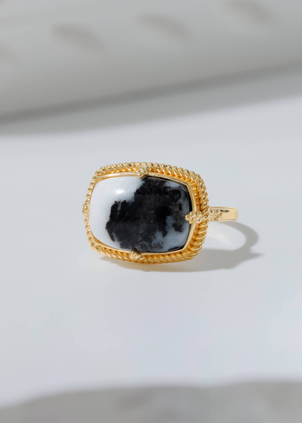 Tiramisu- Gold Plated Zebra Jasper Vintage-Inspired Rope Edge Ring
