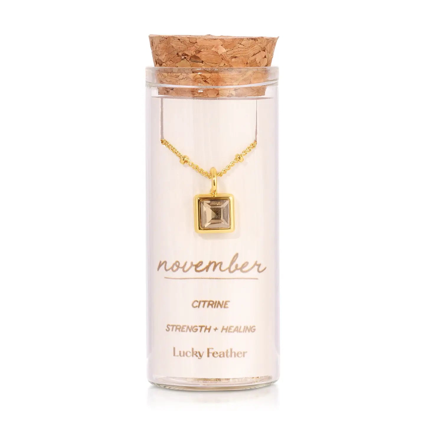Lucky Feather- Birthstone Bottle Necklace