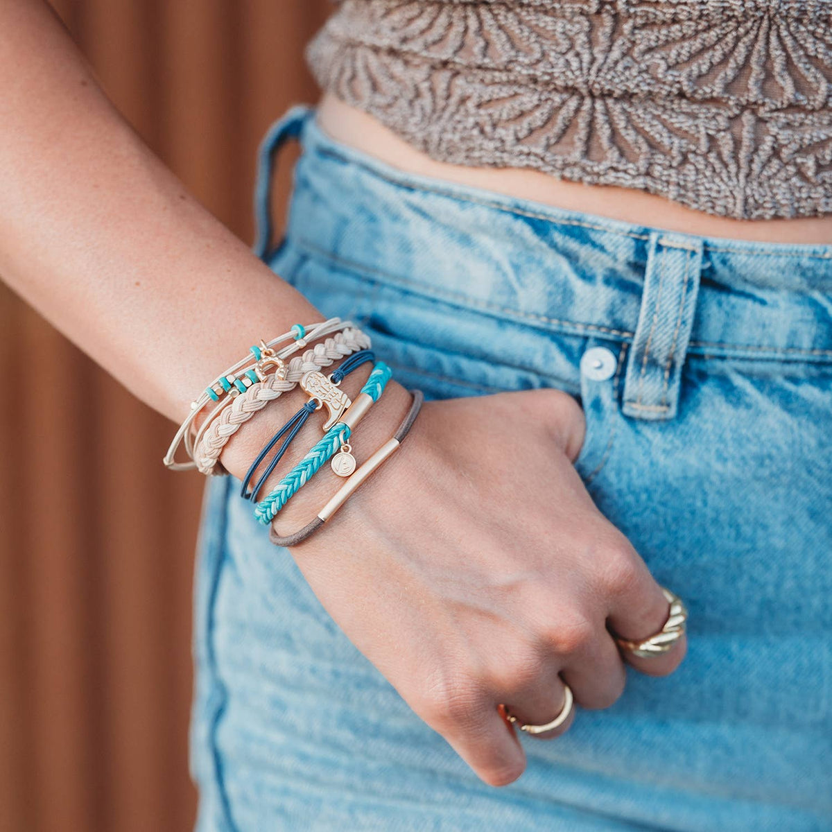 K'lani- "Stride" Turquoise with Gold Cowboy Boot Hair Tie Bracelets