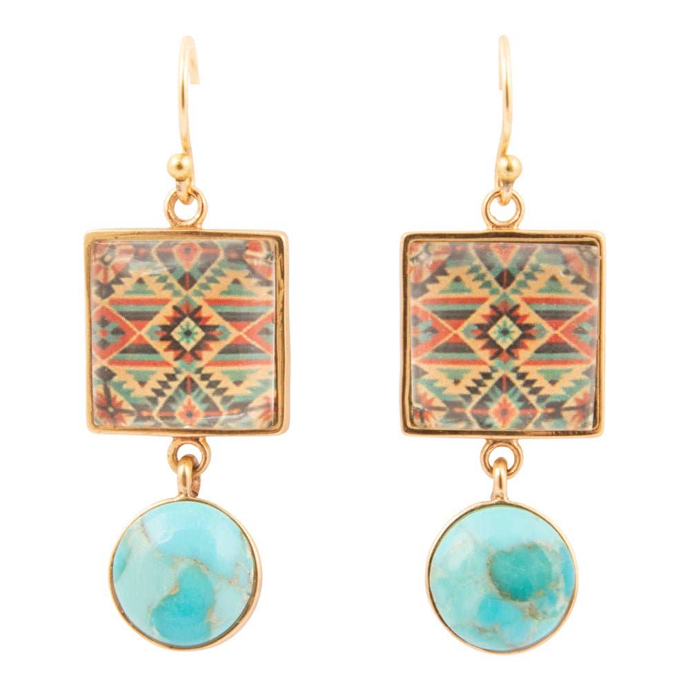 Barse Jewelry- Native Weave Blue Turquoise Golden Drop Earrings