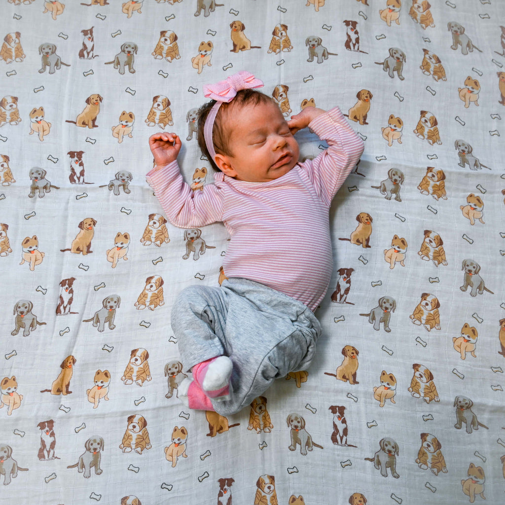 LollyBanks- Woof Woof Baby Muslin Swaddle Blanket