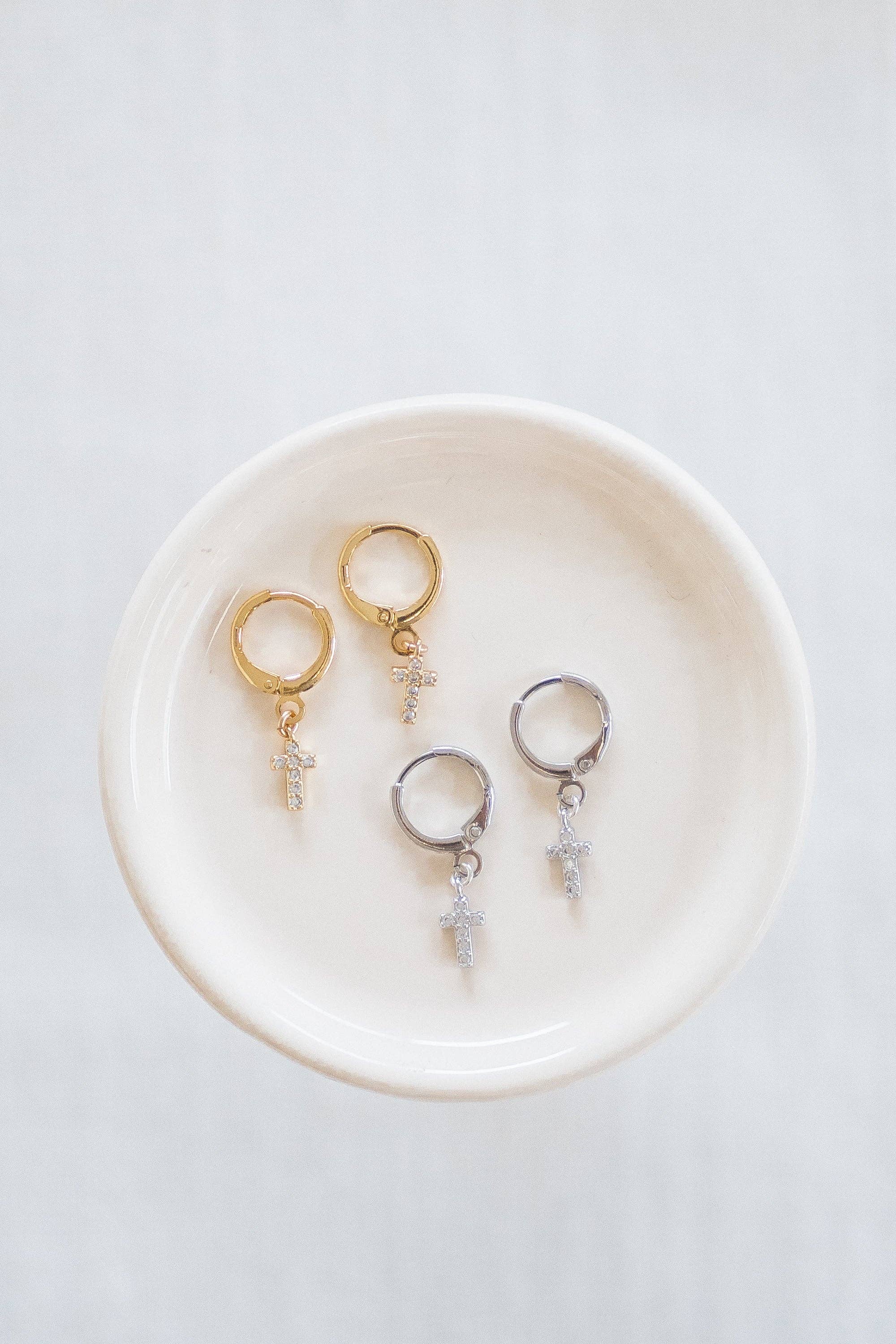 Reva Grey- Dainty Cross Earring
