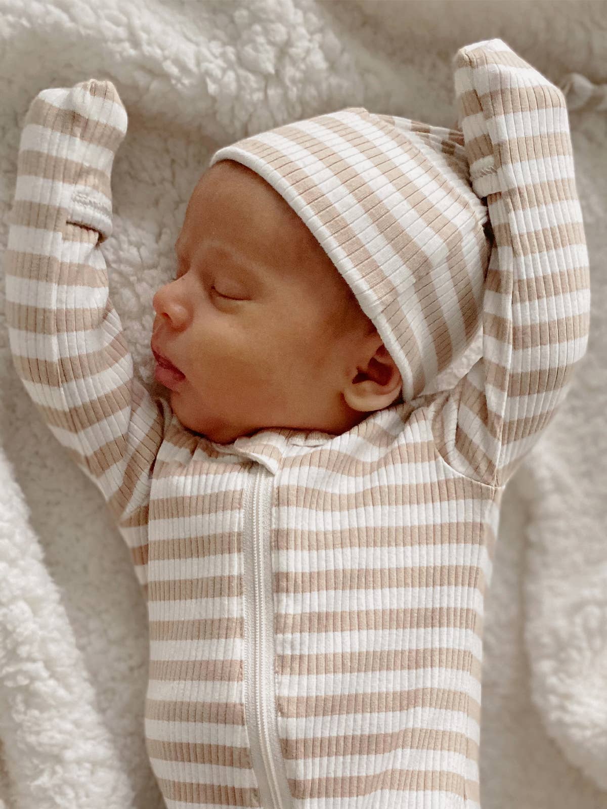 SIIX Collection- Tan Stripe / Organic Ribbed Beanie (Baby - Kids)