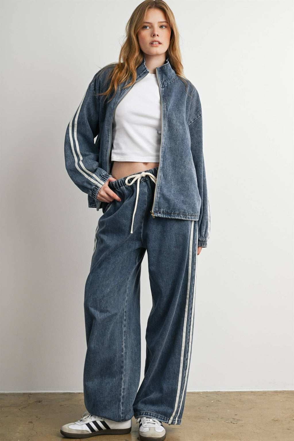 BUTTERMELON- Oversized Denim Zip-Up Track Jacket