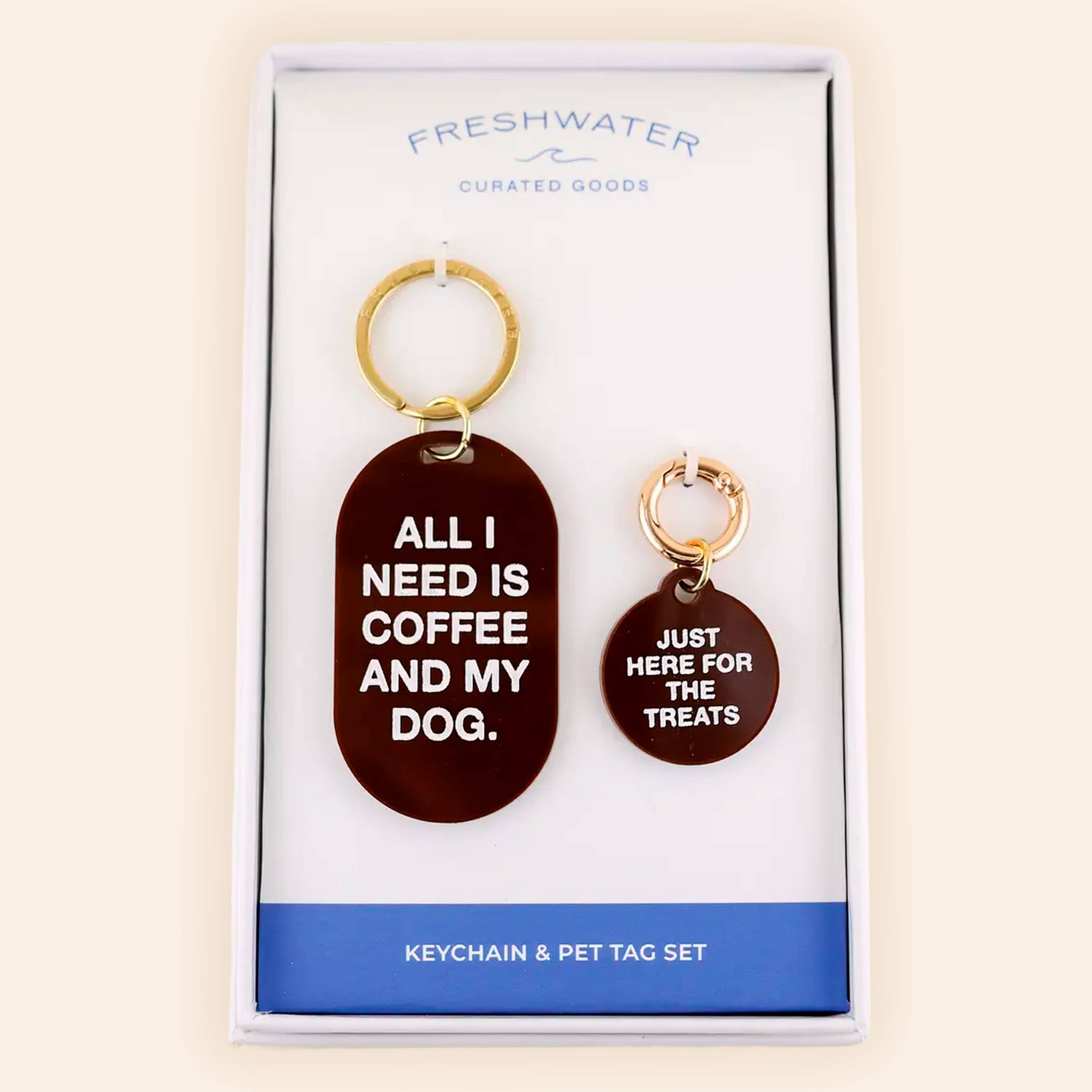 Freshwater Curated Goods- Coffee & My Dog Keychain & Pet Tag Gift Set
