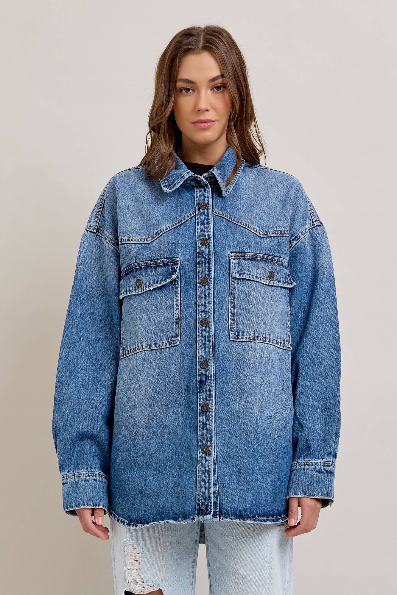 Hidden Jeans- Medium Dark Classic Oversized Western Shirt