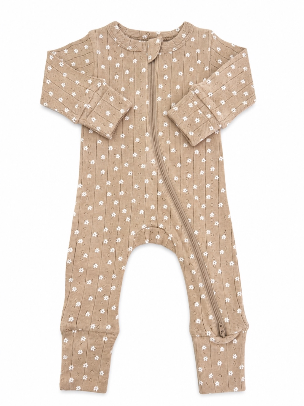 SIIX Collection- Almond Bloom / Organic Pointelle 2-Way Zip Romper