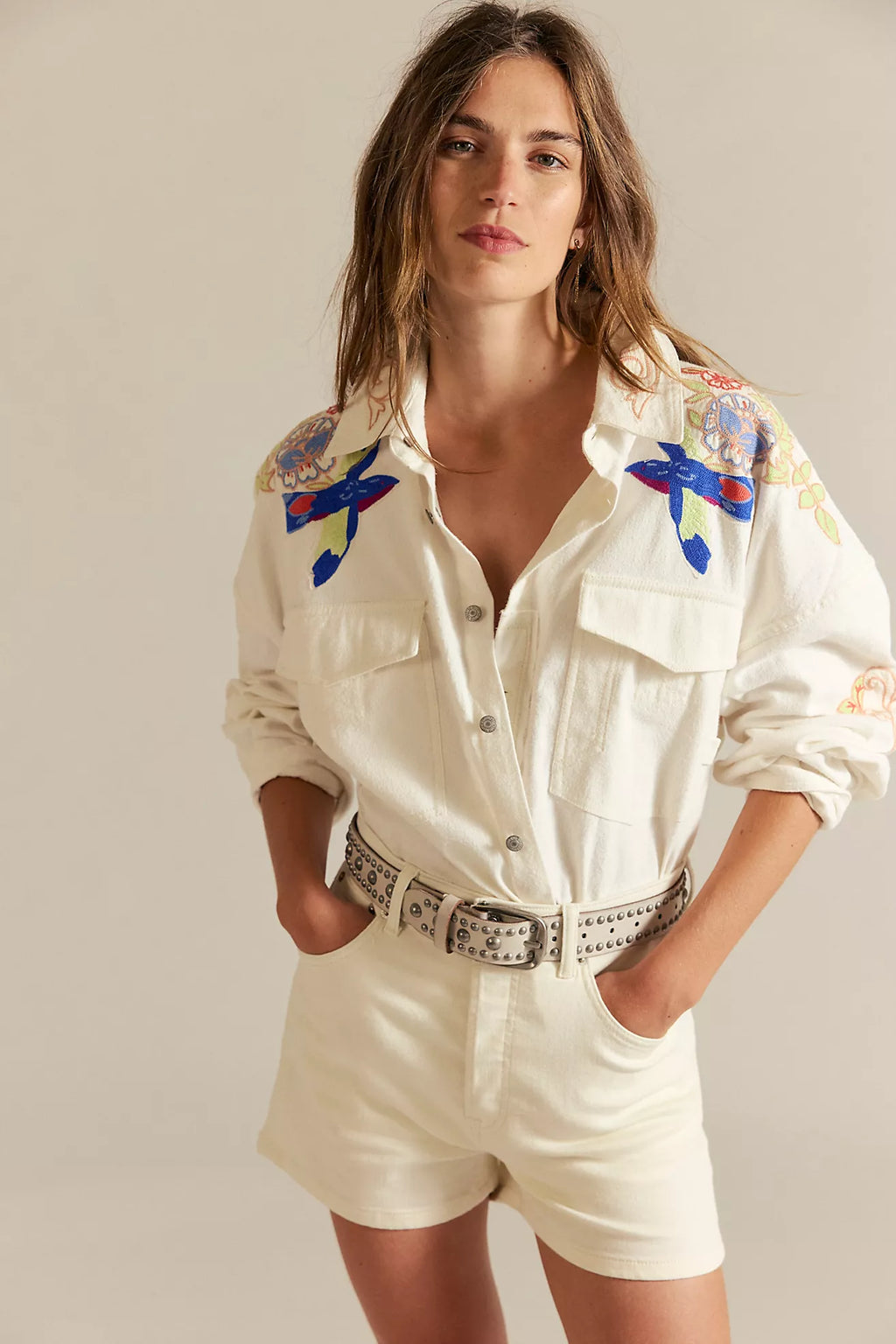 Free People- Take Flight Embroidered Shirt