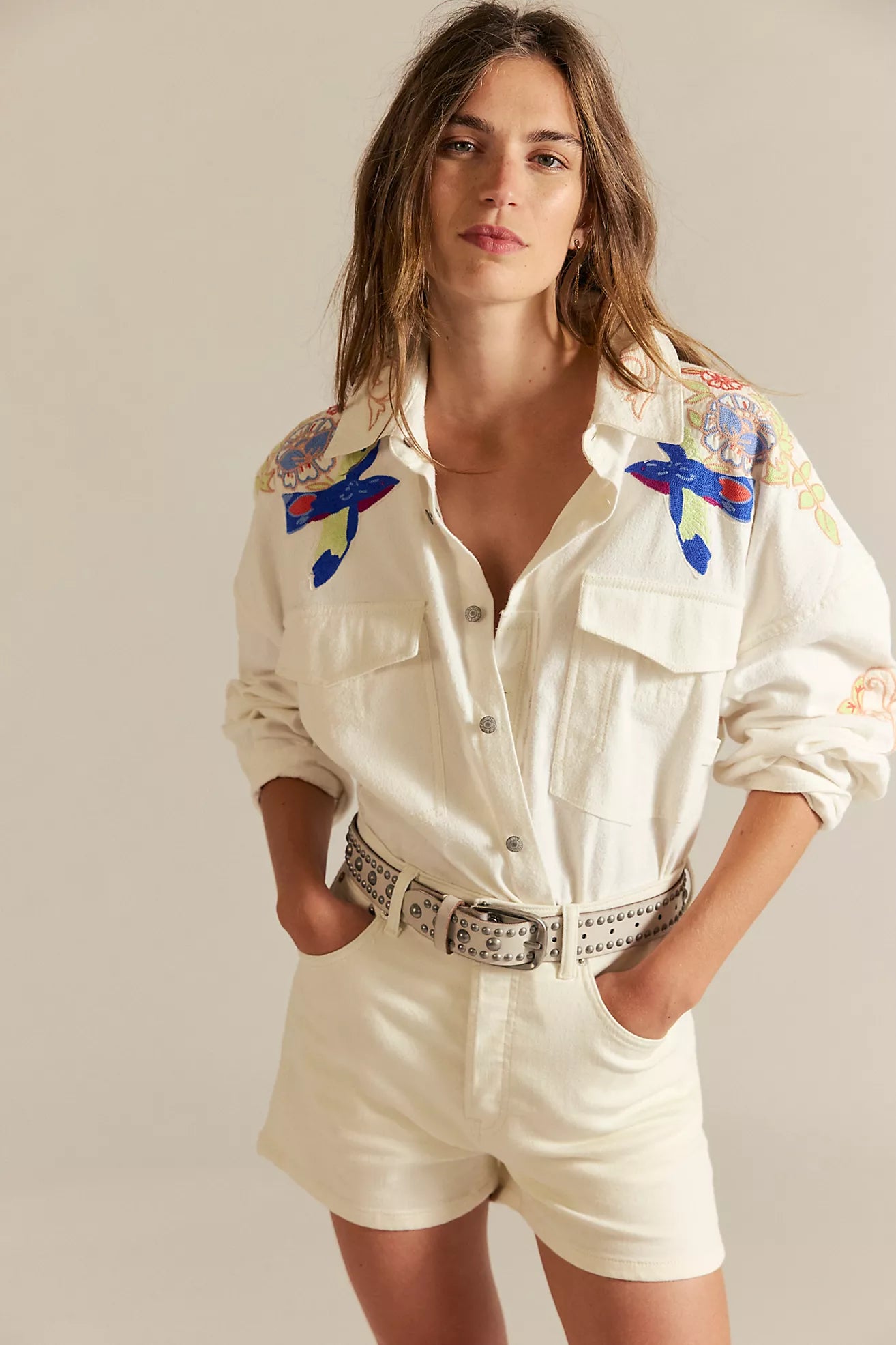 Free People- Take Flight Embroidered Shirt