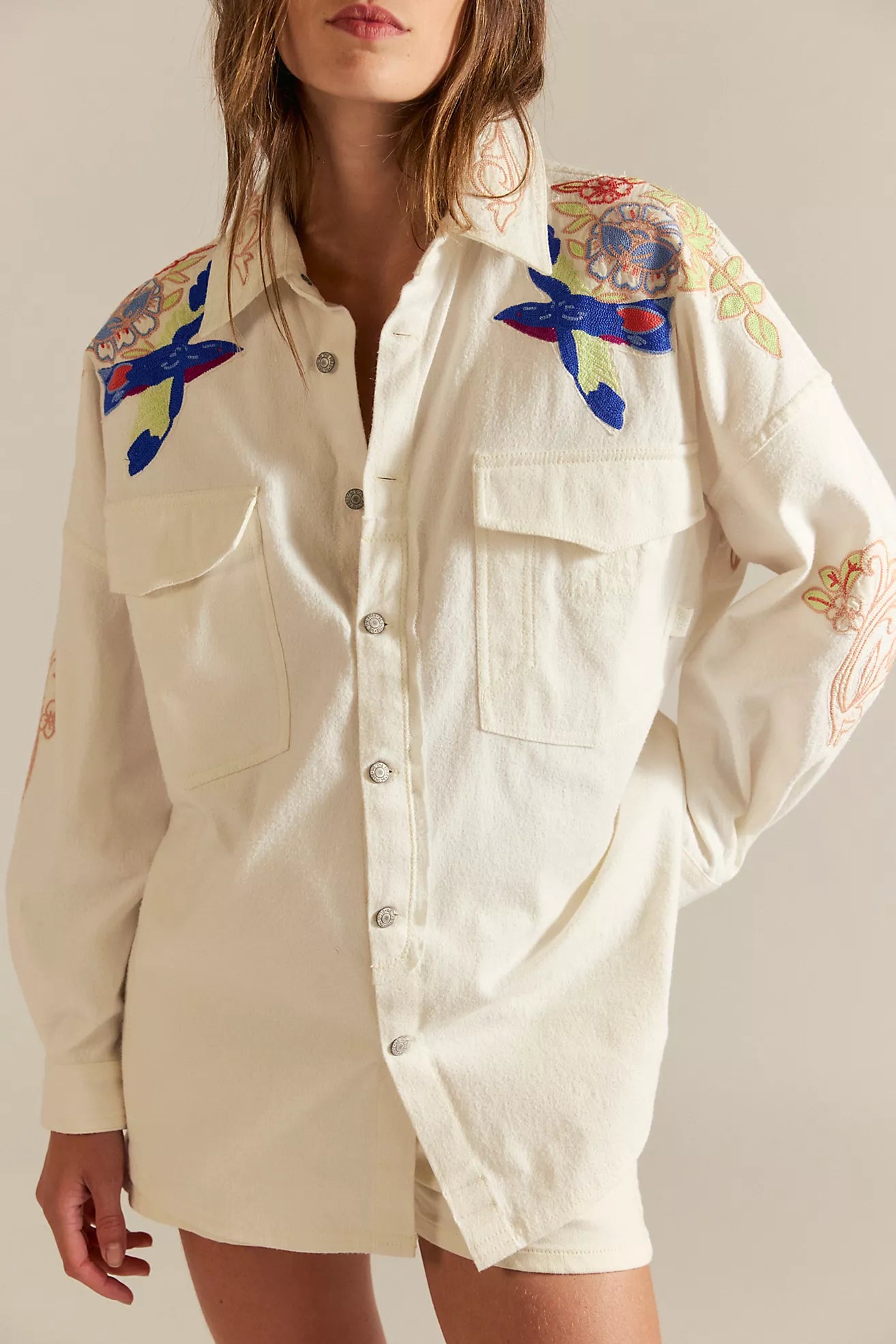 Free People- Take Flight Embroidered Shirt