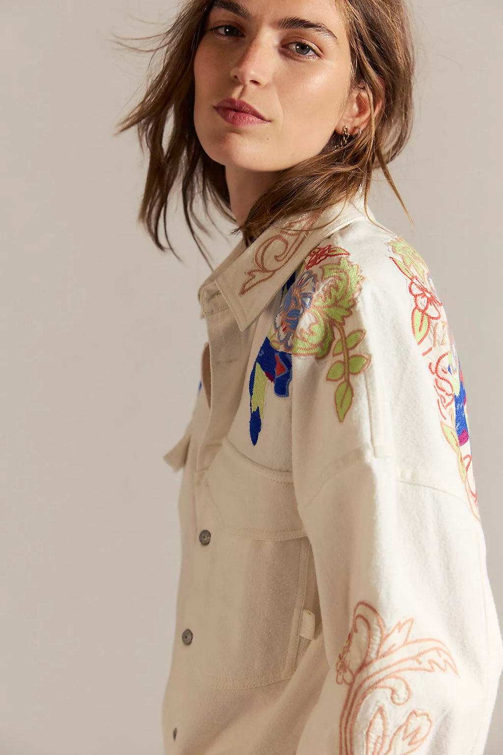 Free People- Take Flight Embroidered Shirt