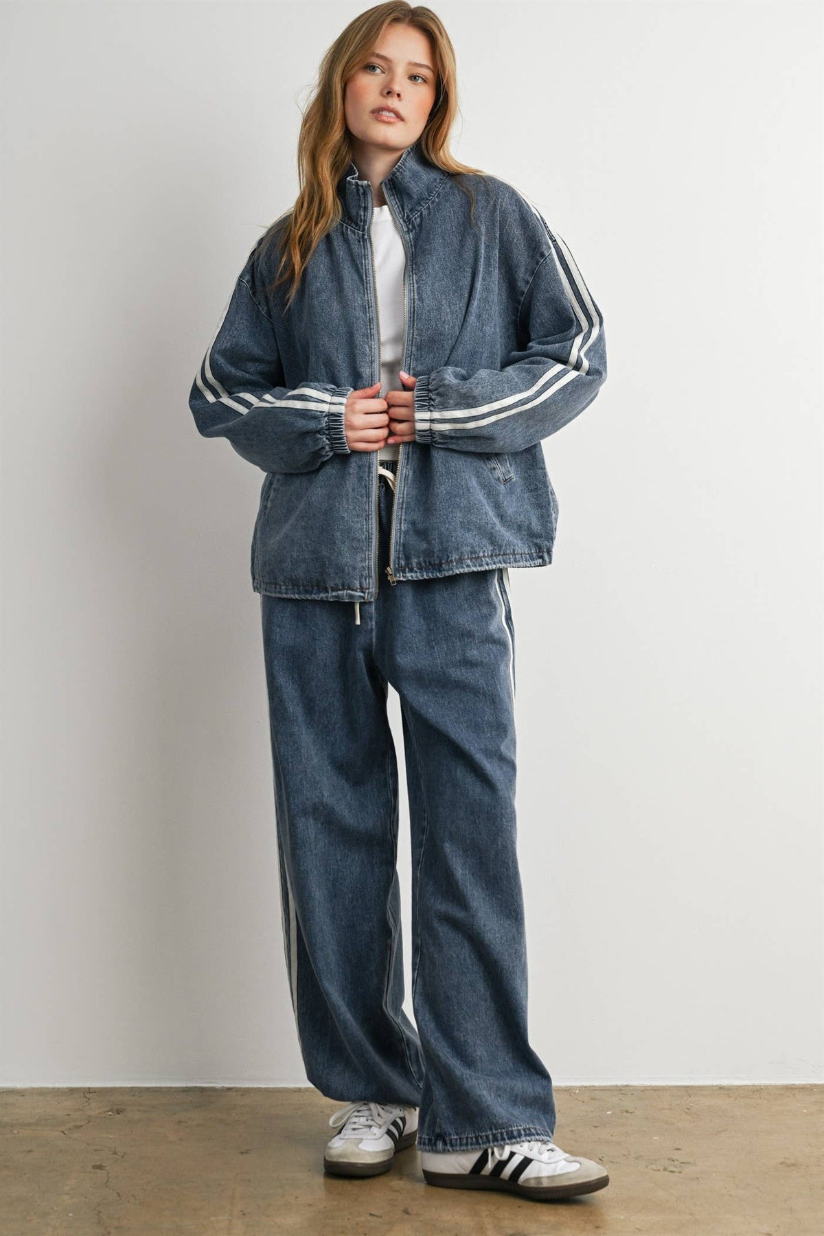 BUTTERMELON- Oversized Denim Zip-Up Track Jacket