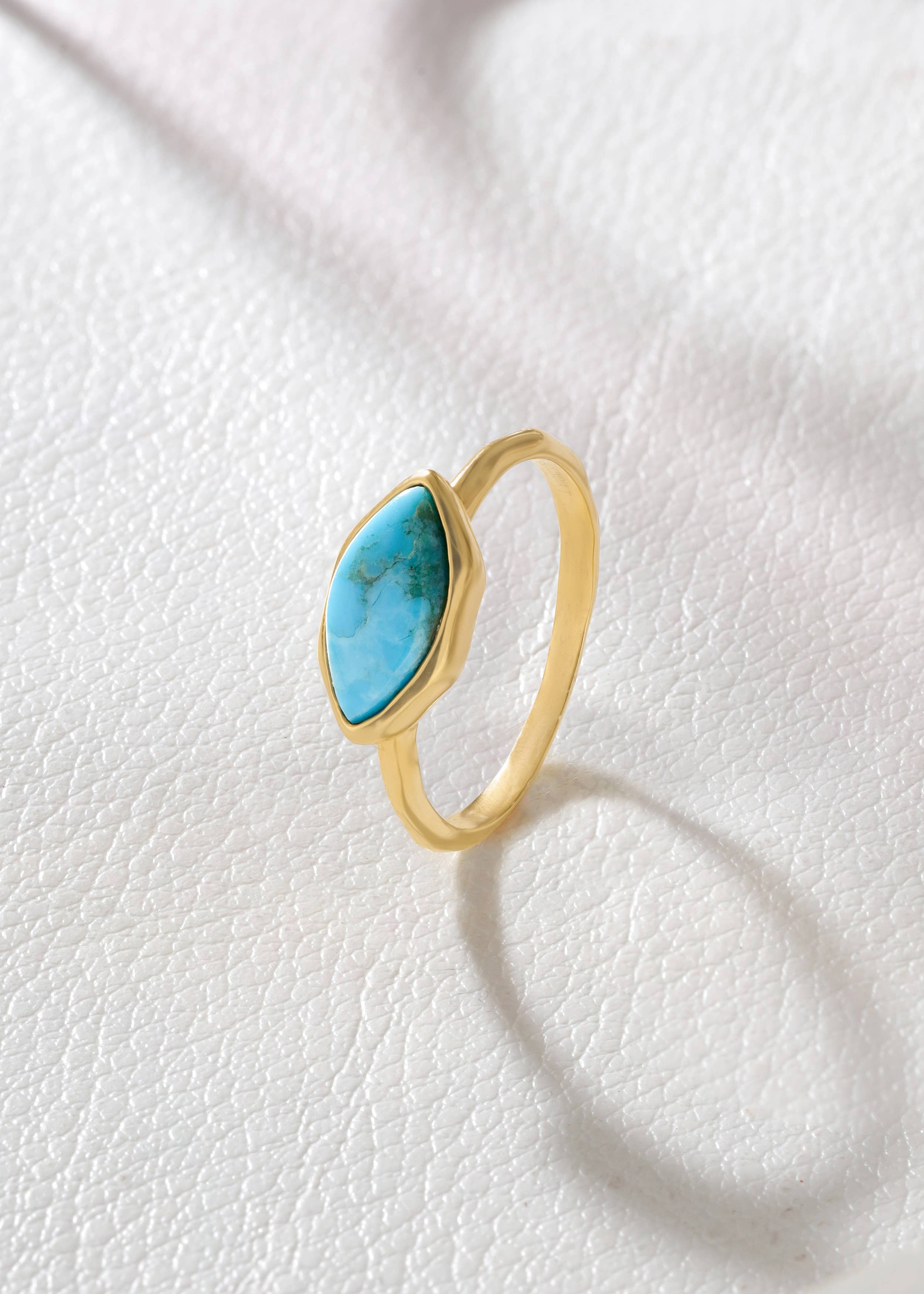 Tiramisu- Gold Plated Silver Marquise Natural Turquoise Textured Ring