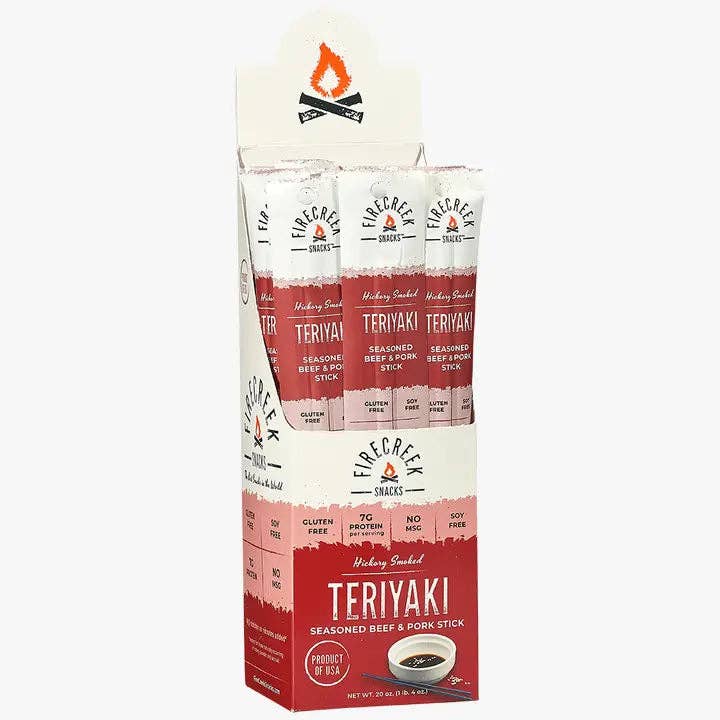 FireCreek Snacks- Teriyaki Beef & Pork Meat Sticks - 20ct Beef Jerky Snacks