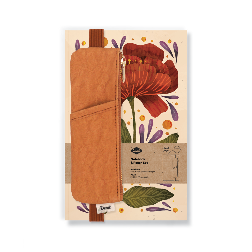 Denik- Burgundy Bloom Layflat Notebook & Pouch Set