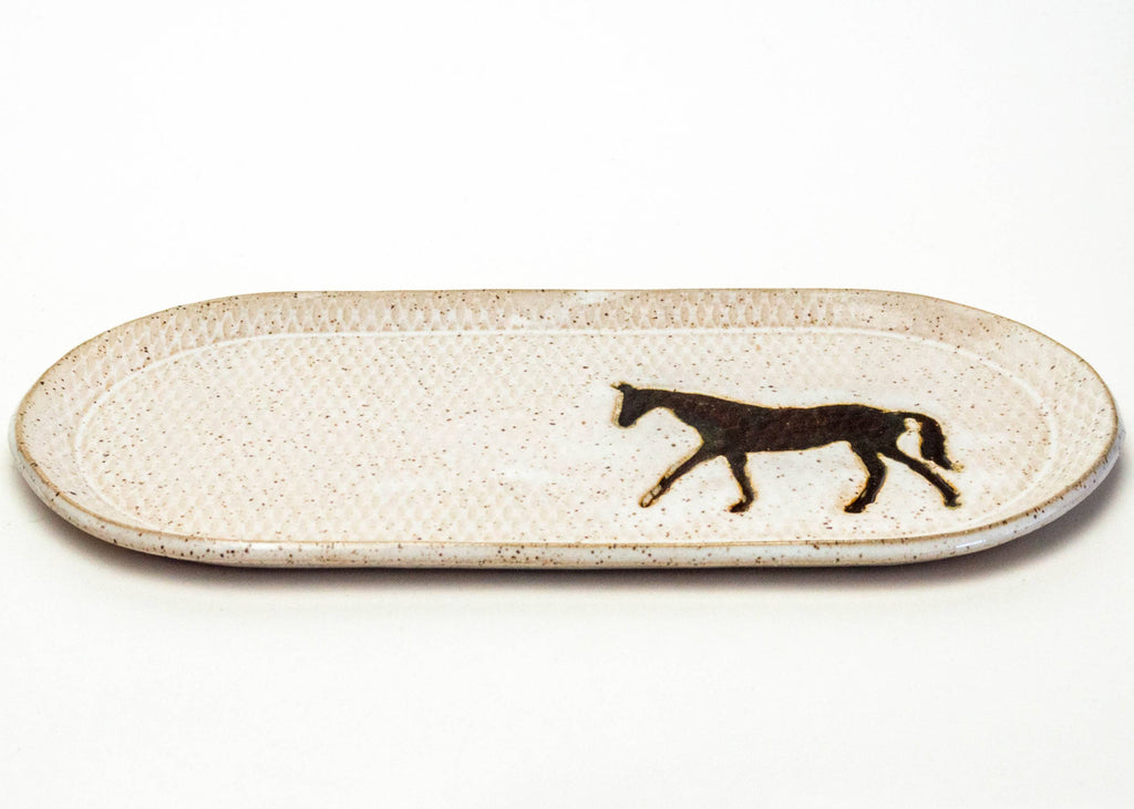 White Squirrel Clayworks- Brown Horse Design Handmade, in Ohio, Ceramic Platter Lg 10"