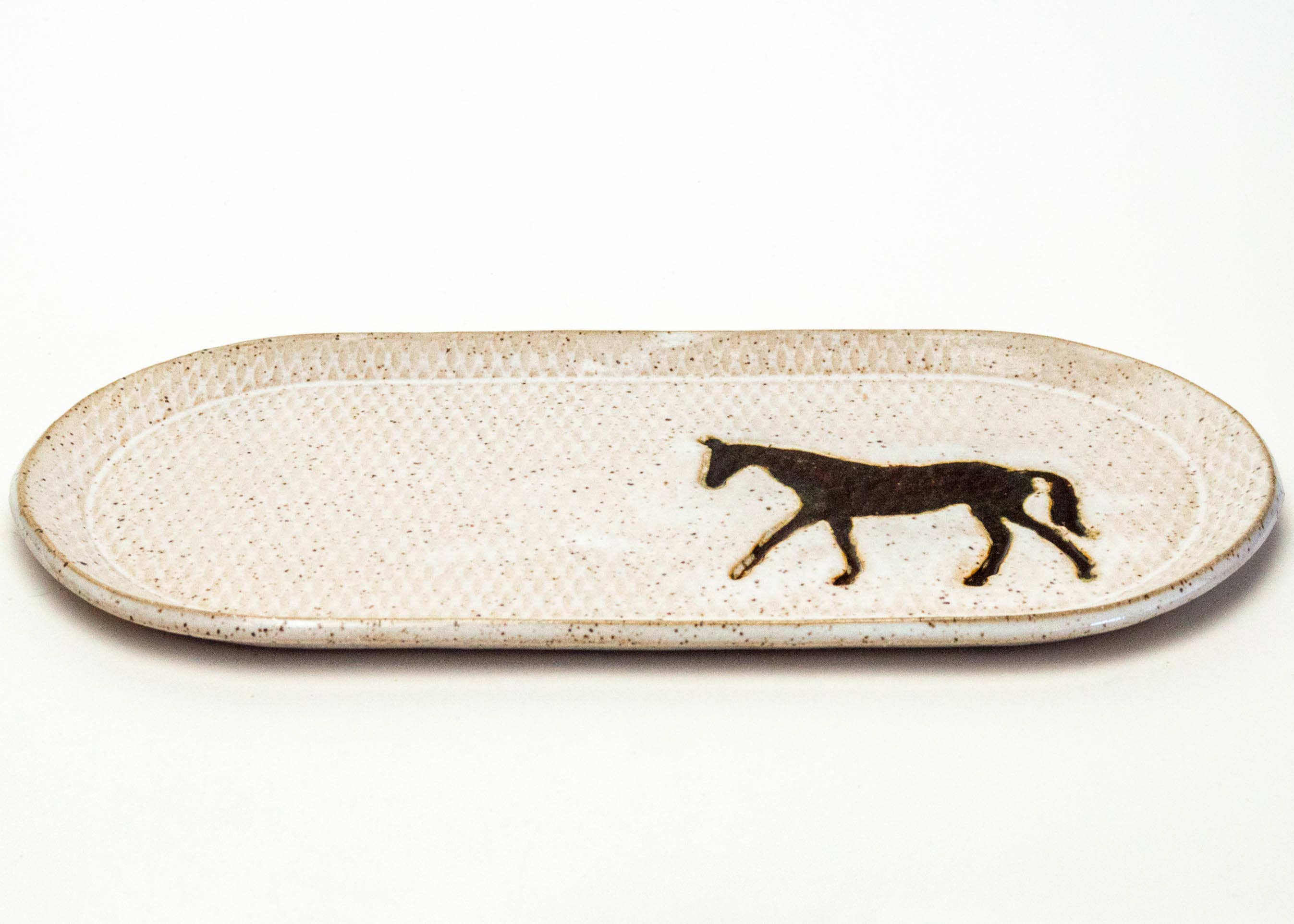 White Squirrel Clayworks- Brown Horse Design Handmade, in Ohio, Ceramic Platter Lg 10"