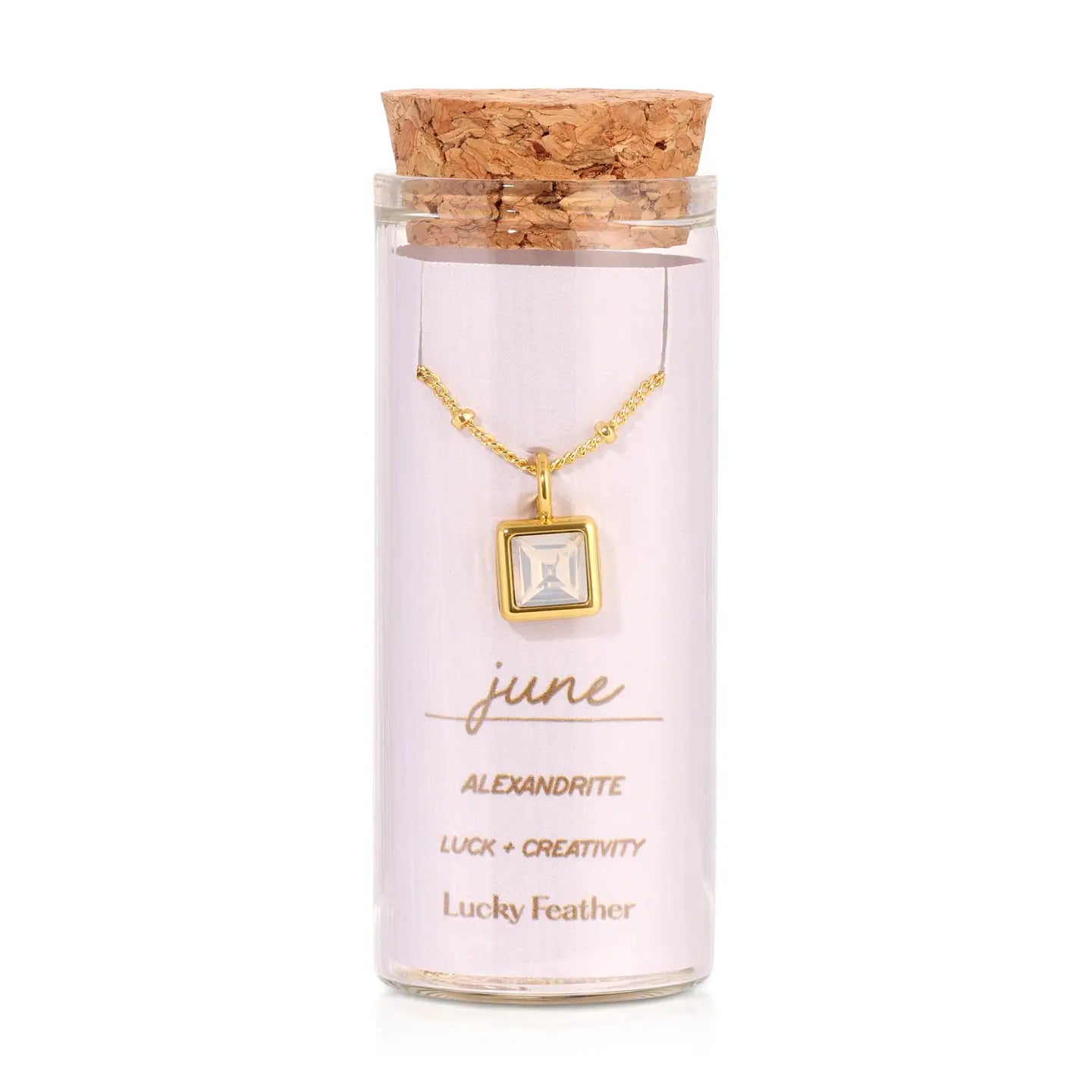 Lucky Feather- Birthstone Bottle Necklace