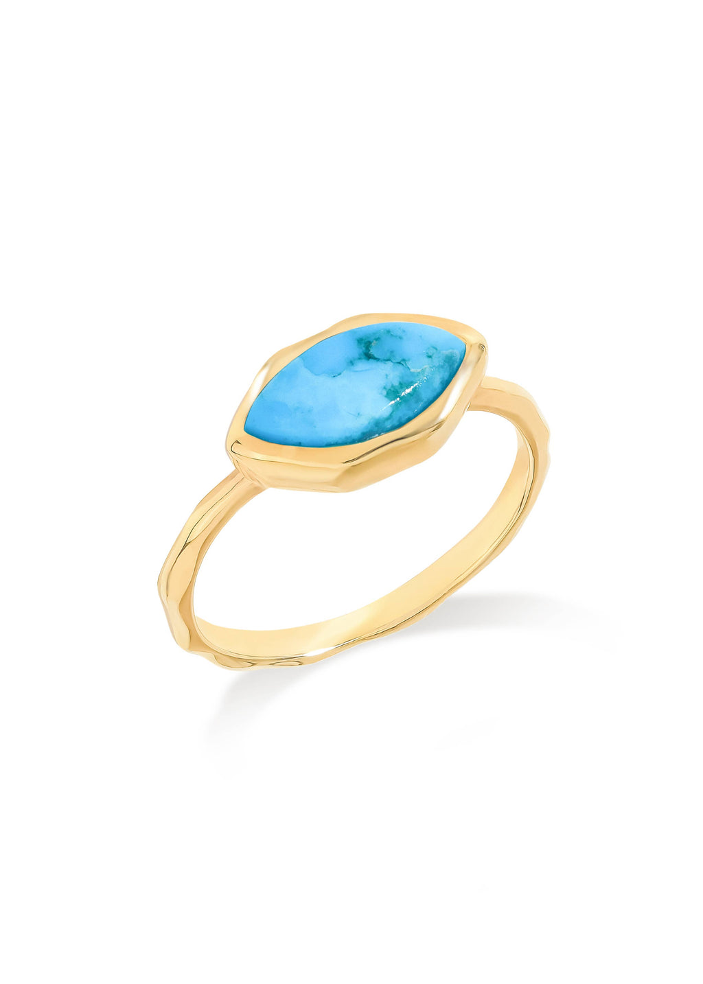 Tiramisu- Gold Plated Silver Marquise Natural Turquoise Textured Ring